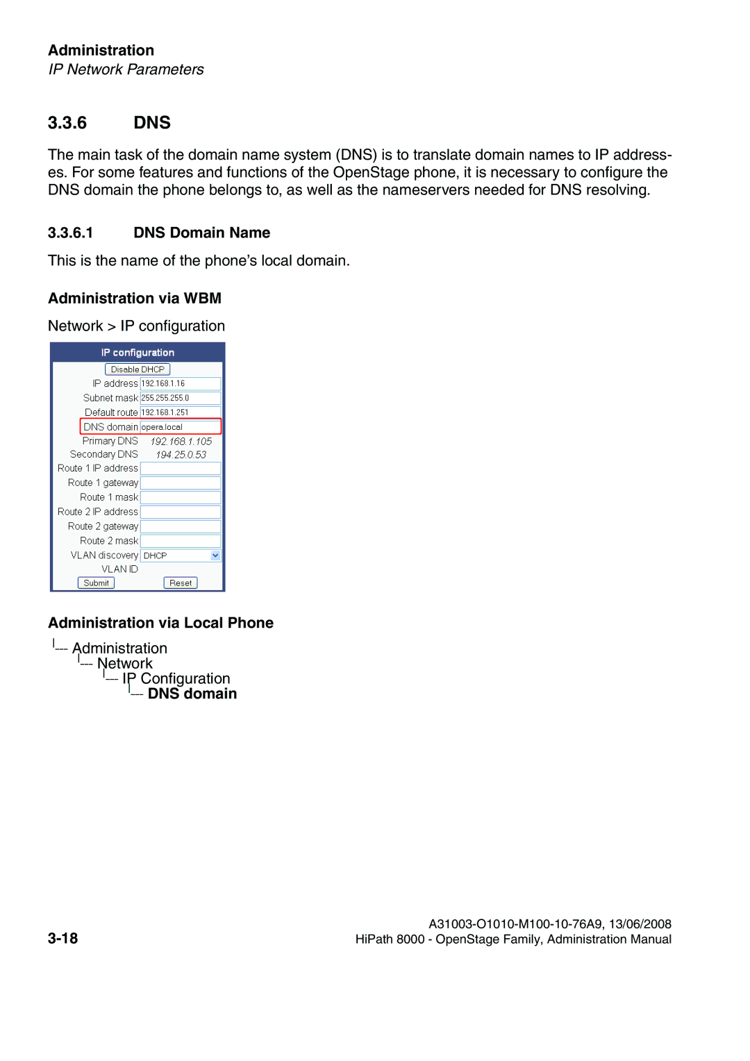 Siemens 8000 manual 6 DNS, DNS Domain Name, DNS domain 