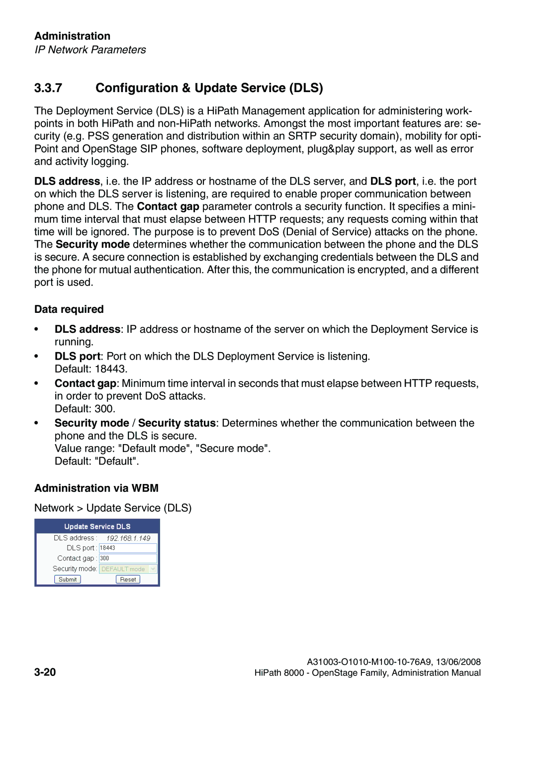 Siemens 8000 manual Configuration & Update Service DLS 