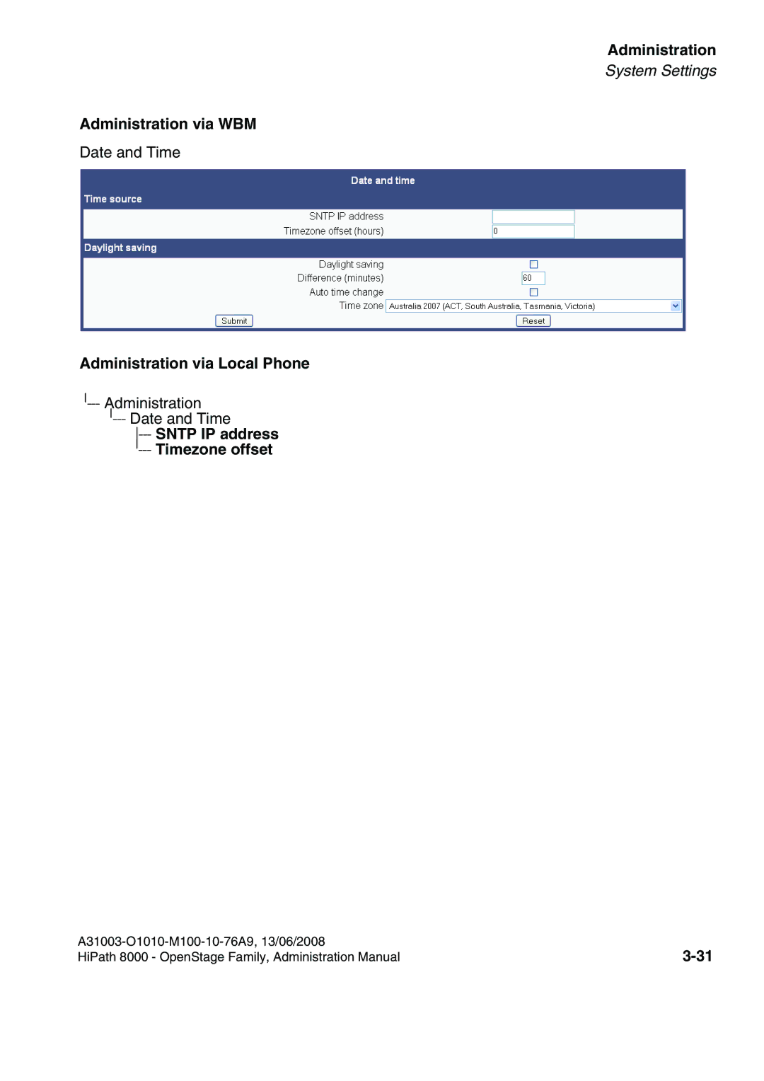 Siemens 8000 manual Sntp IP address ---Timezone offset 