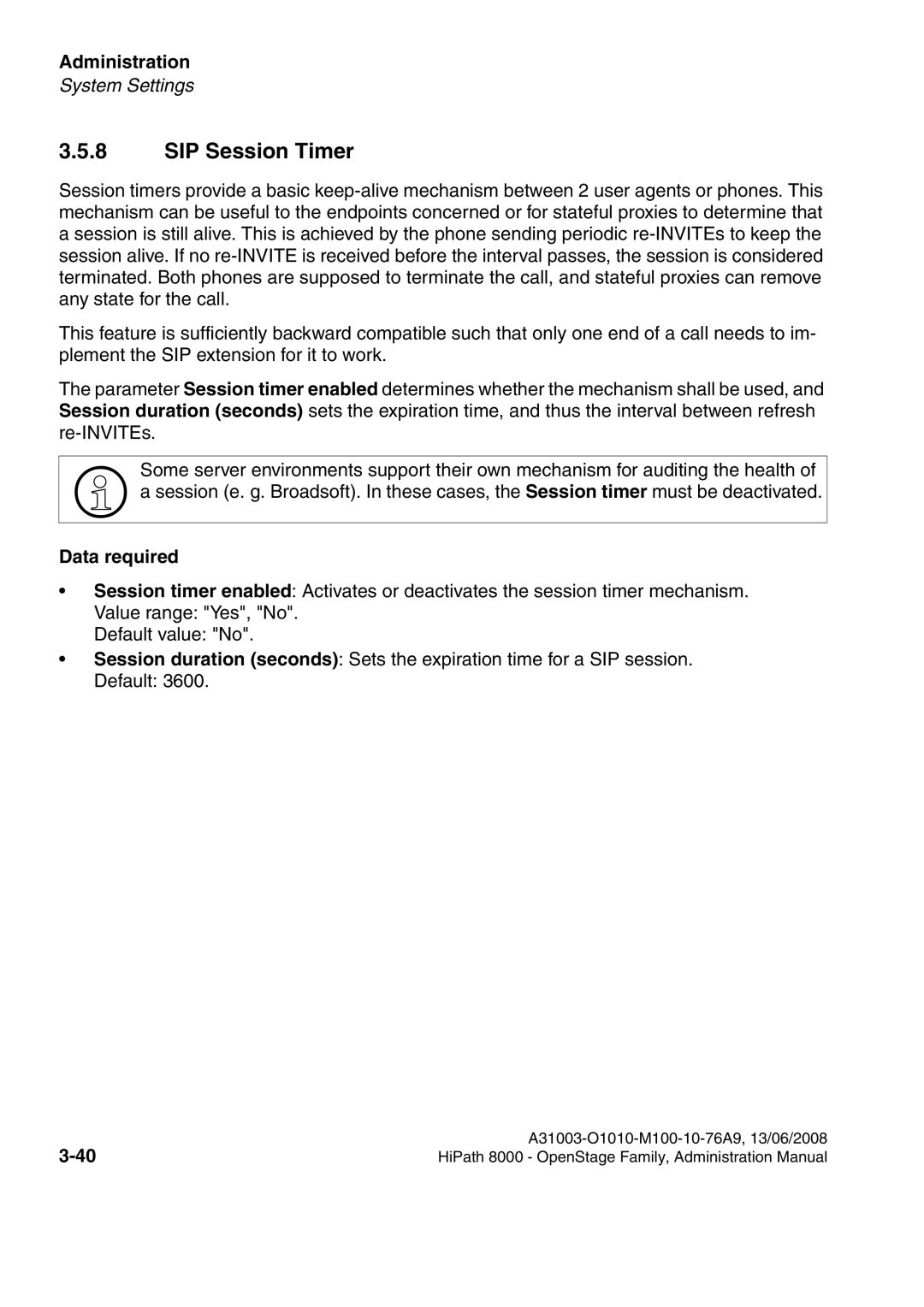 Siemens 8000 manual SIP Session Timer 