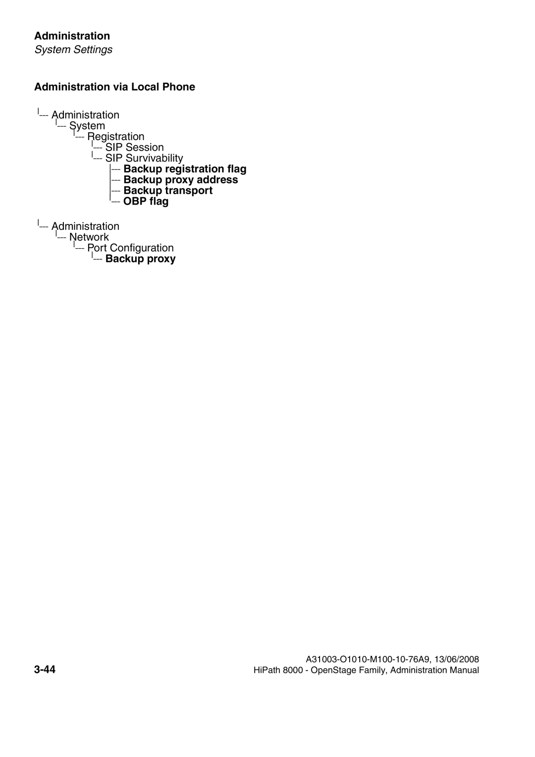 Siemens 8000 manual Administration via Local Phone, Backup proxy 