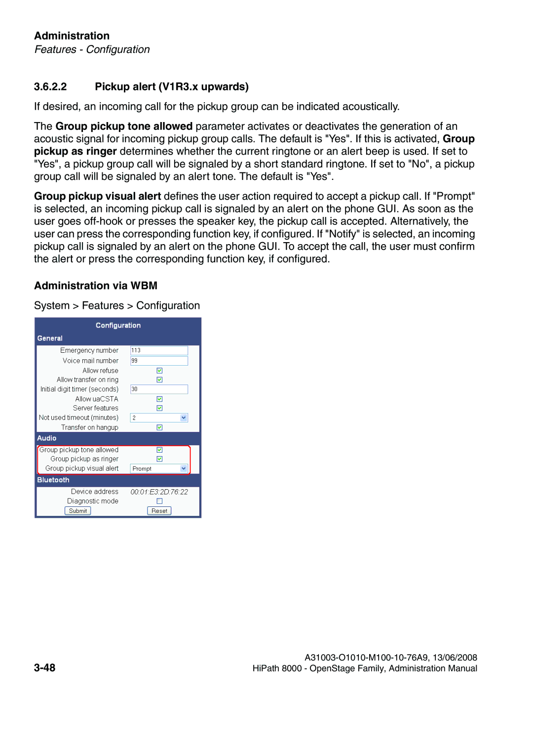 Siemens 8000 manual Pickup alert V1R3.x upwards 