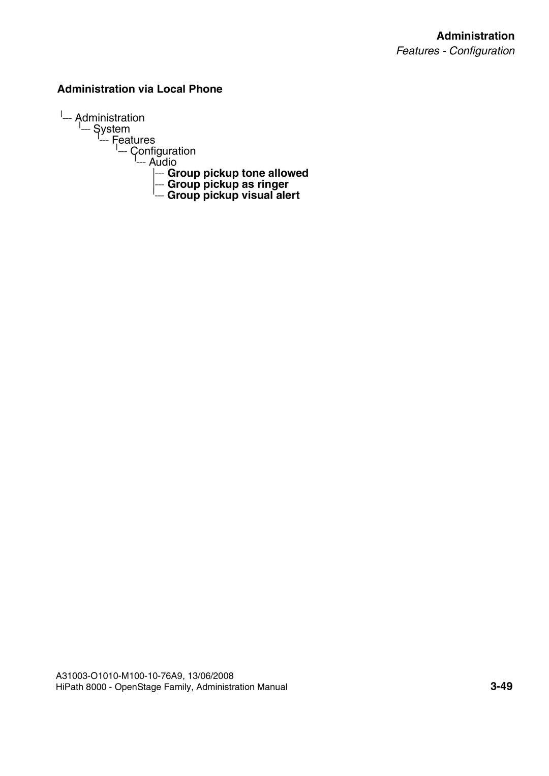 Siemens 8000 manual Administration System Features Configuration Audio 