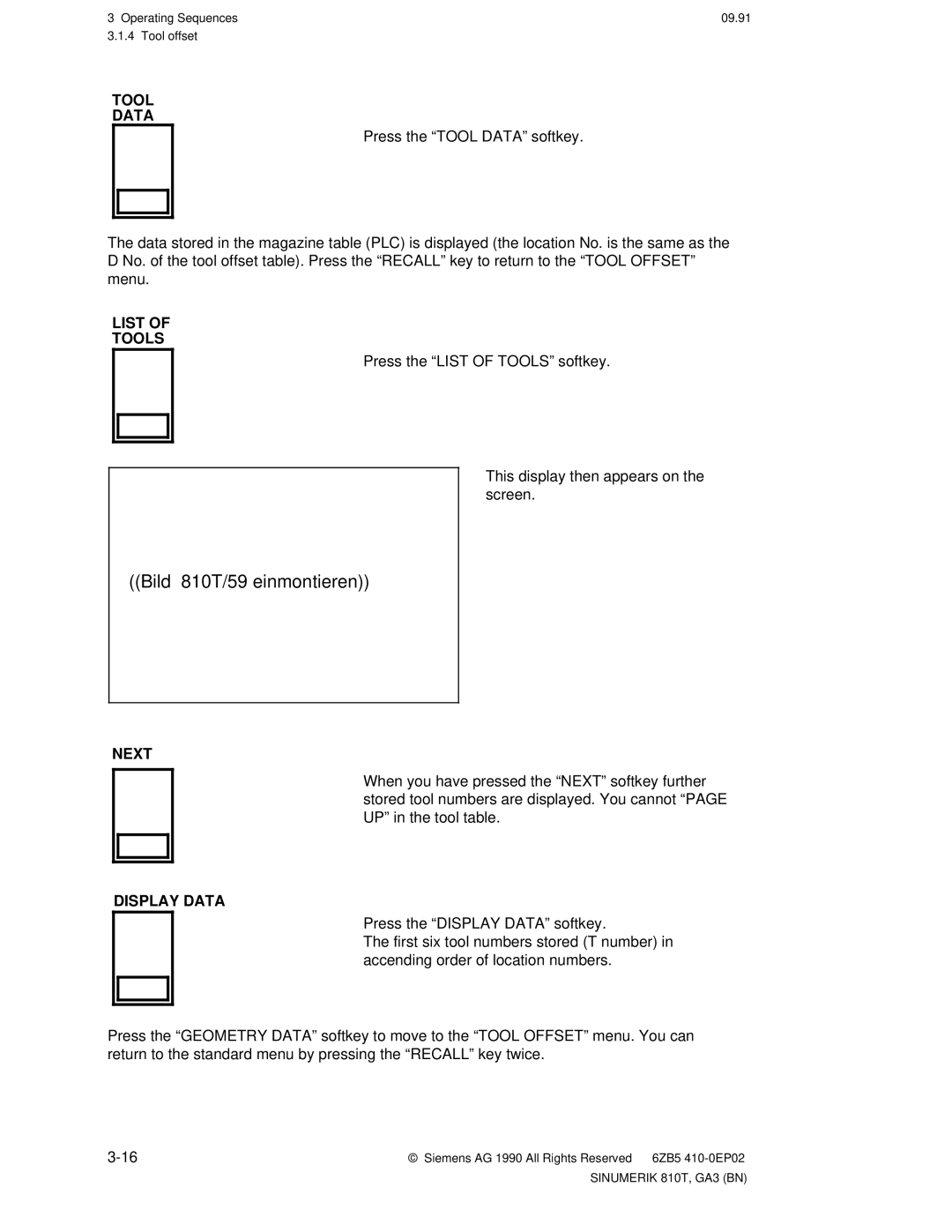 Siemens manual Bild 810T/59 einmontieren, List Tools, Next, Display Data 
