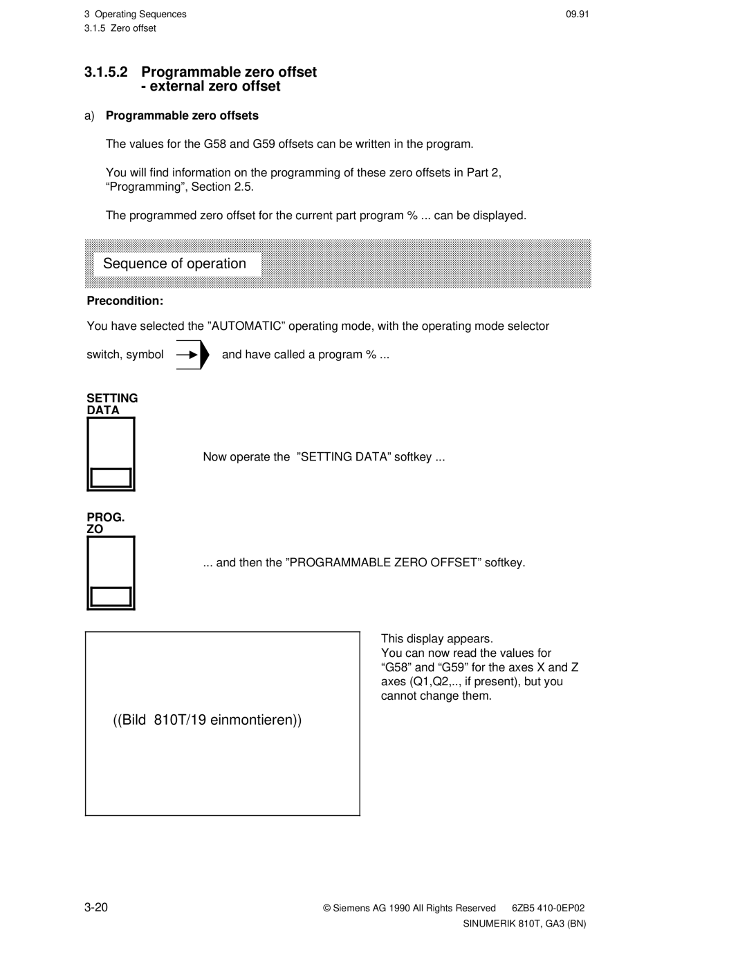 Siemens manual Programmable zero offset external zero offset, Bild 810T/19 einmontieren, Programmable zero offsets 
