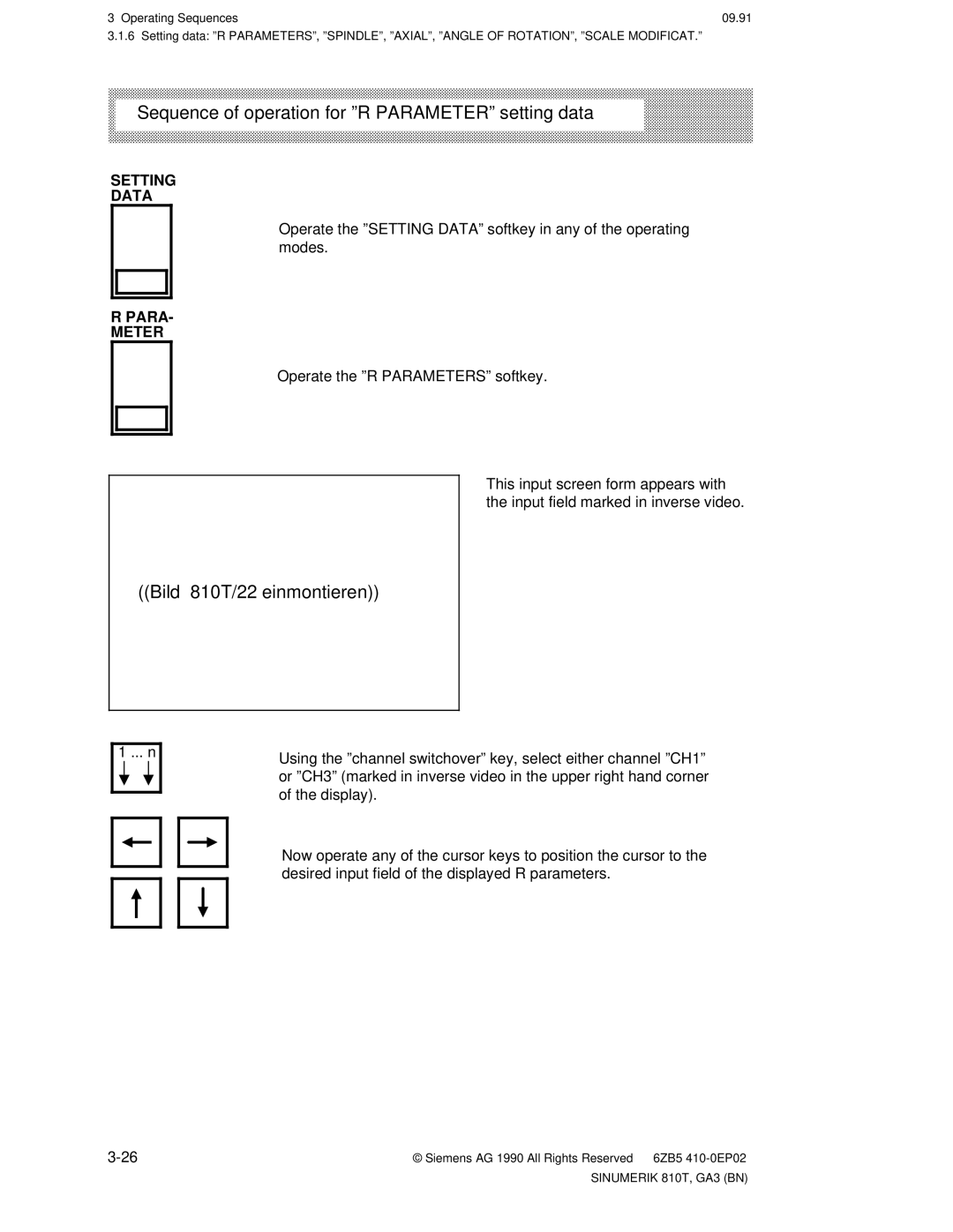 Siemens manual Sequence of operation for ºR PARAMETERº setting data, Bild 810T/22 einmontieren, Para Meter 