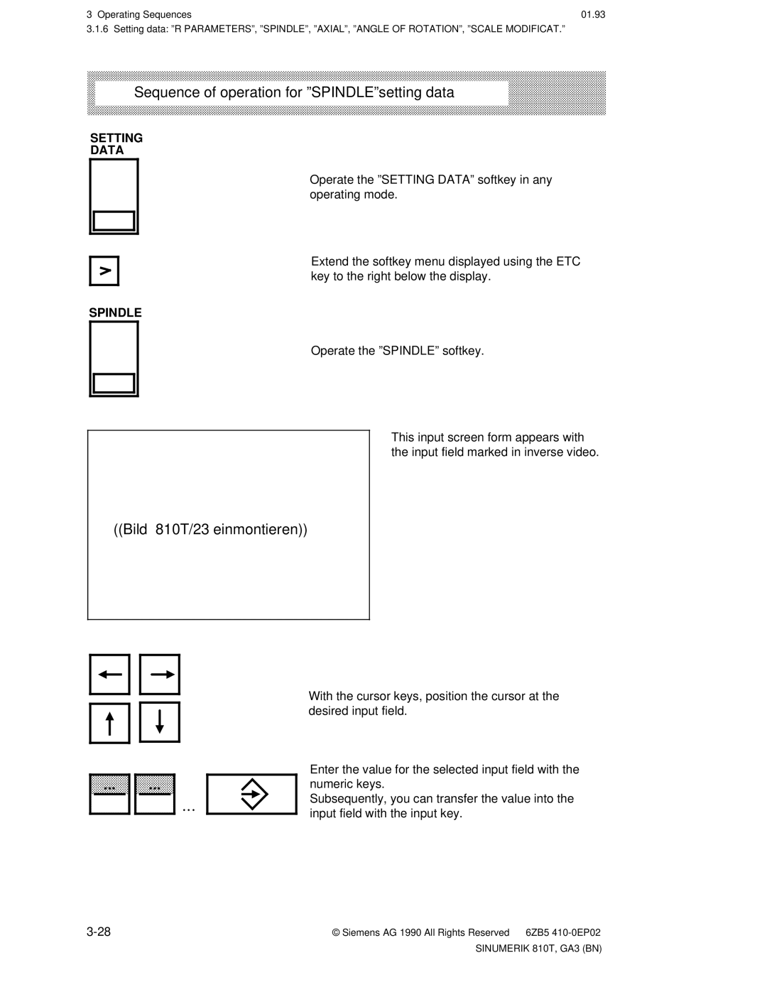 Siemens manual Sequence of operation for ºSPINDLEºsetting data, Bild 810T/23 einmontieren 