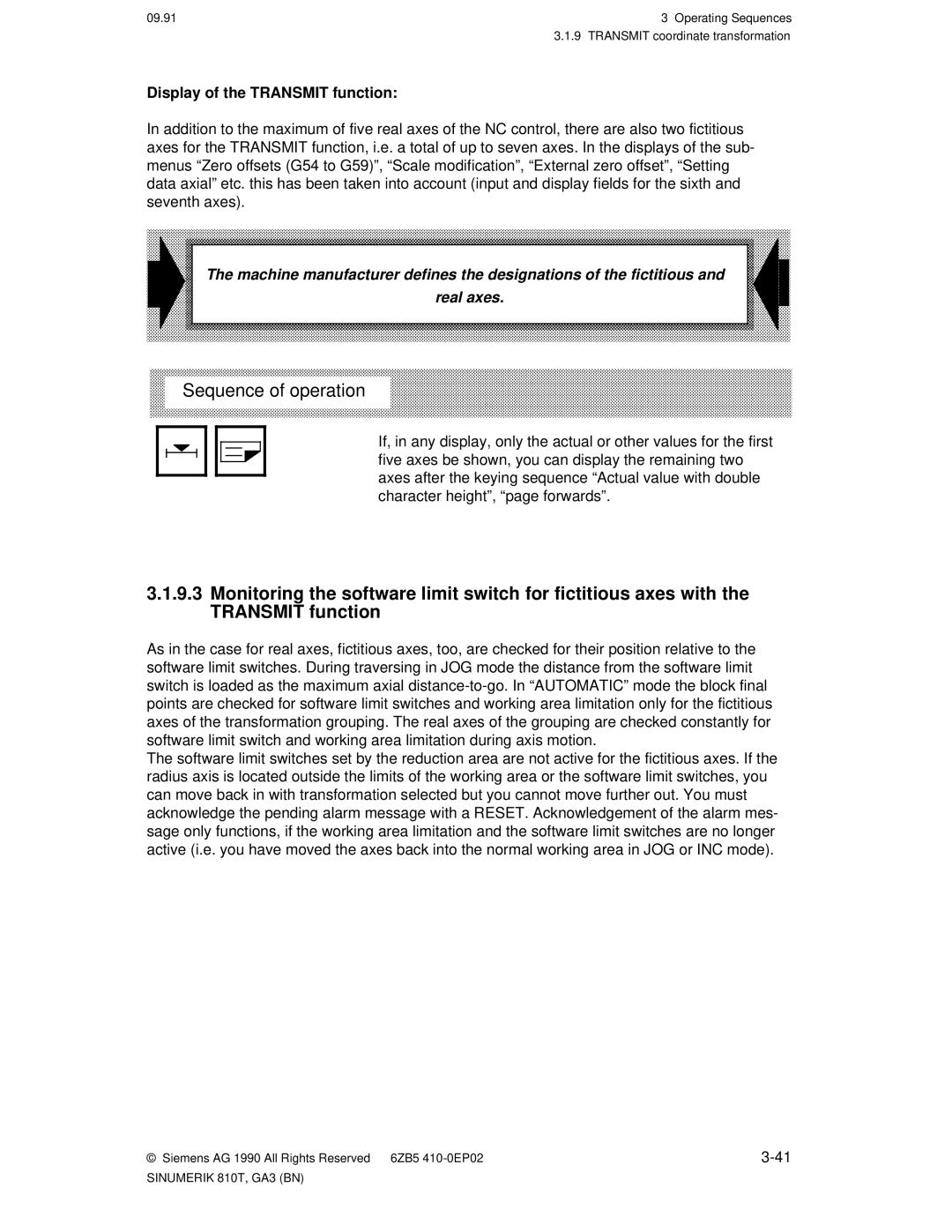 Siemens 810T manual Sequence of operation, Display of the Transmit function 