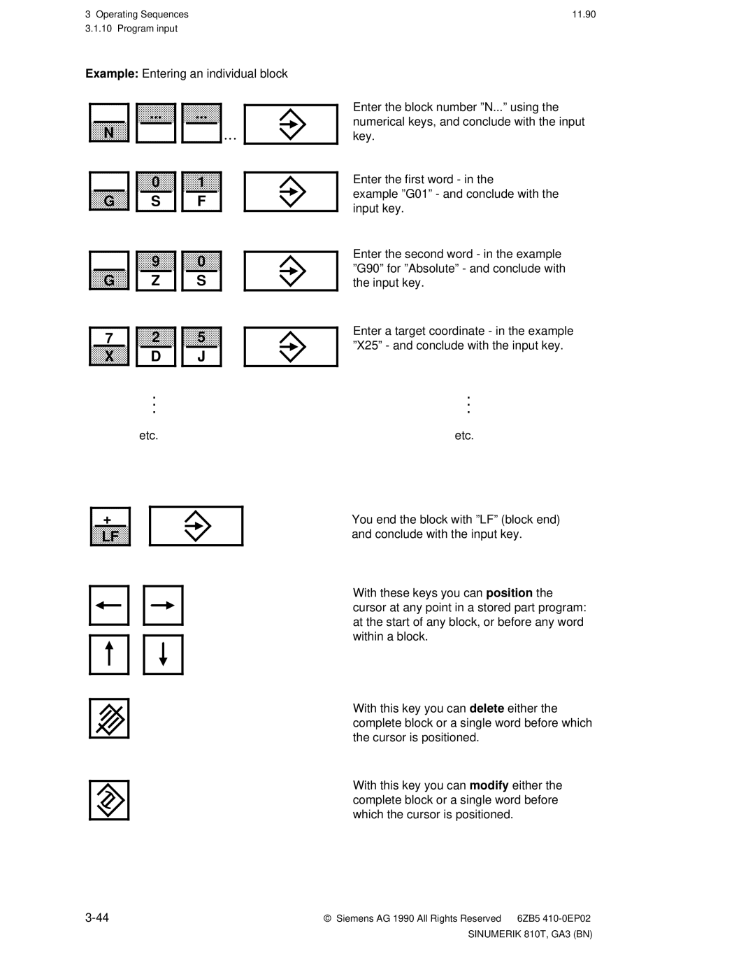 Siemens 810T manual Example Entering an individual block 