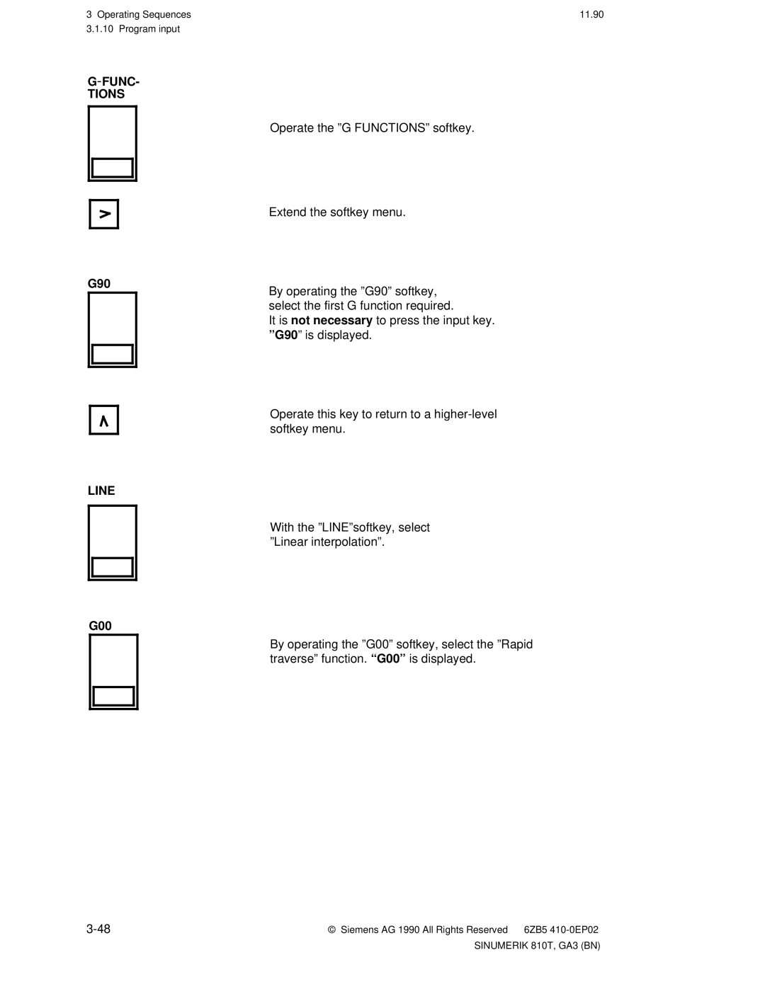 Siemens 810T manual Func Tions, G90, G00 