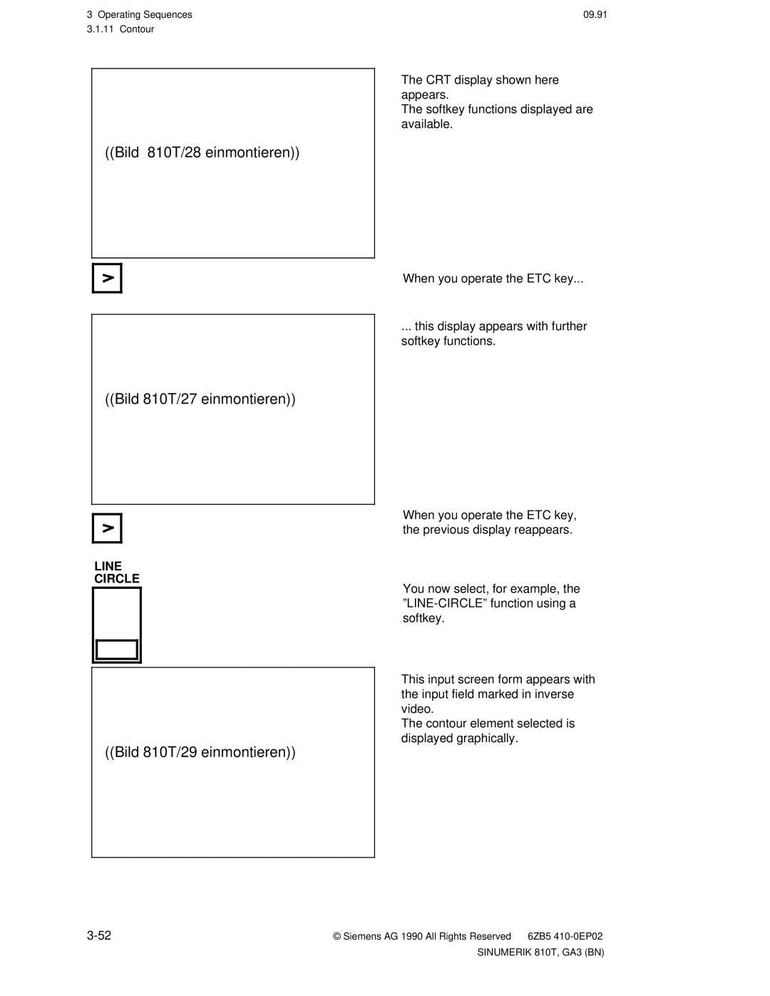 Siemens manual Bild 810T/28 einmontieren Bild 810T/27 einmontieren, Bild 810T/29 einmontieren, Line Circle 