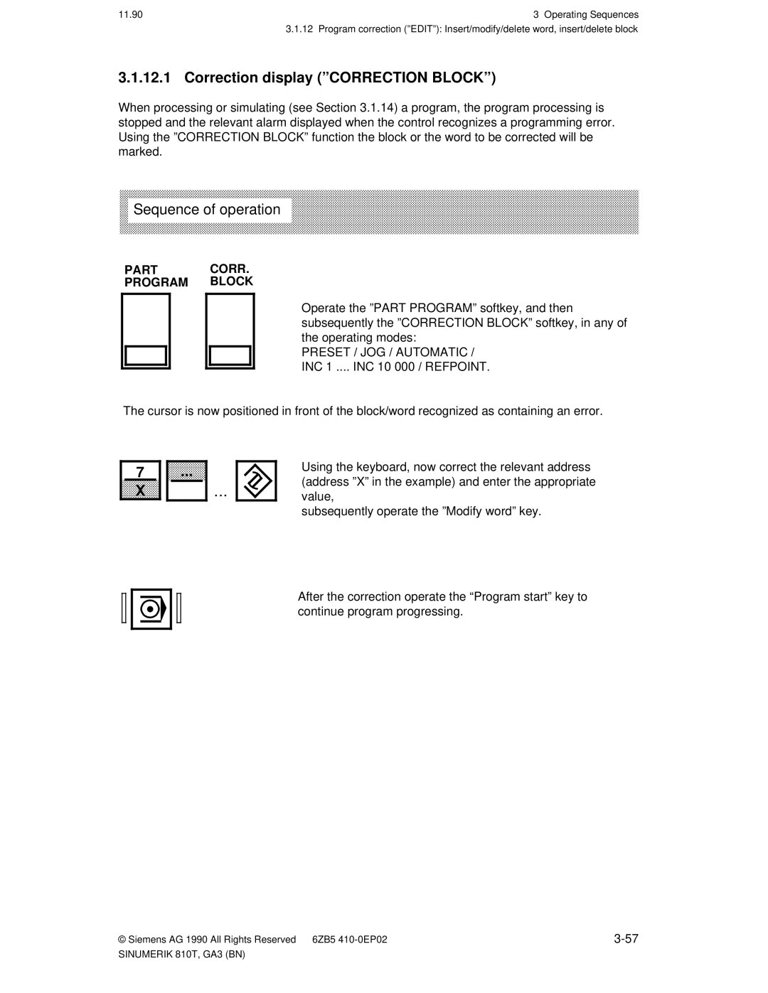 Siemens 810T manual Correction display ºCORRECTION BLOCKº, Part Corr Program Block, Value 