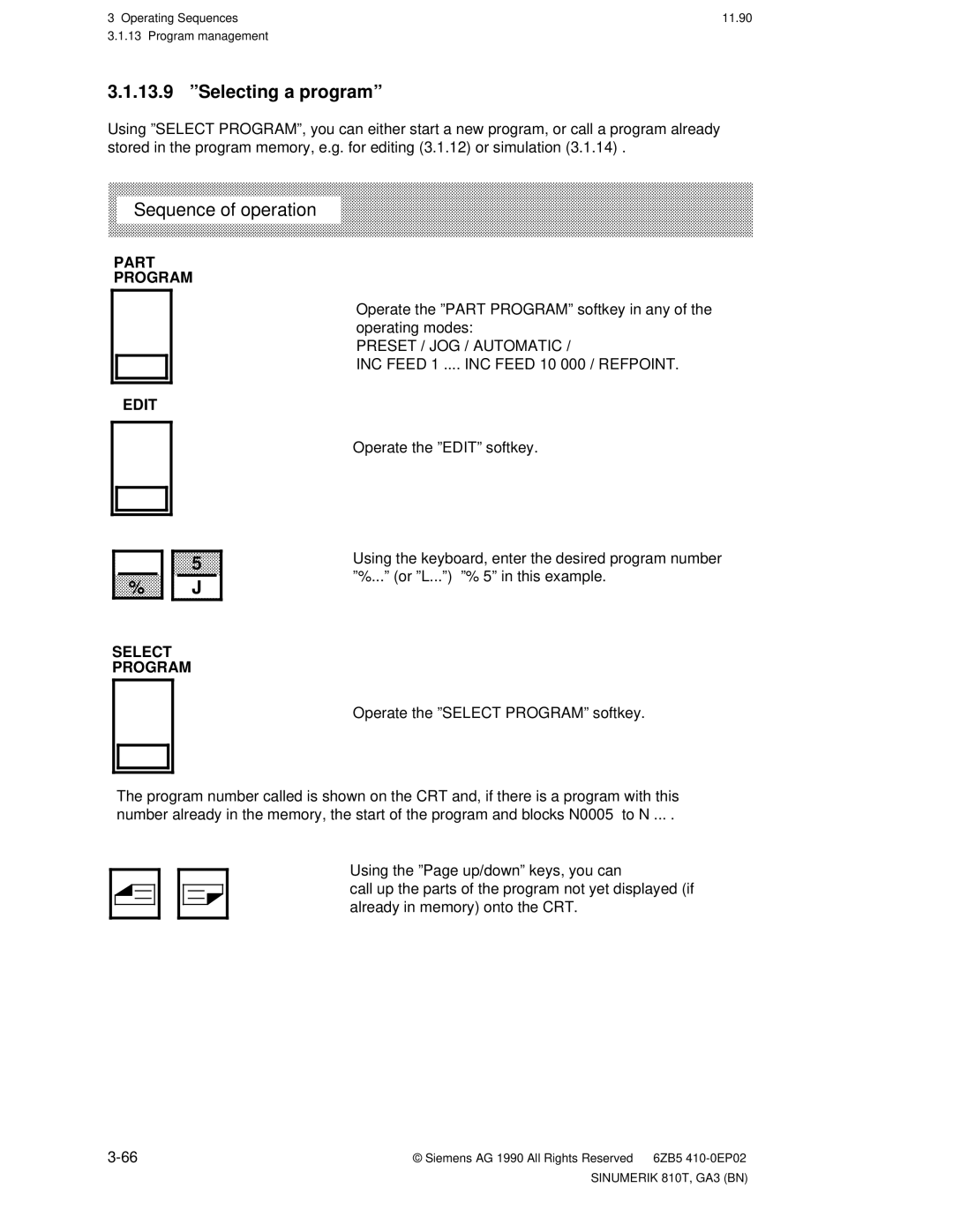 Siemens 810T manual 13.9 ºSelecting a programº, Part Program 