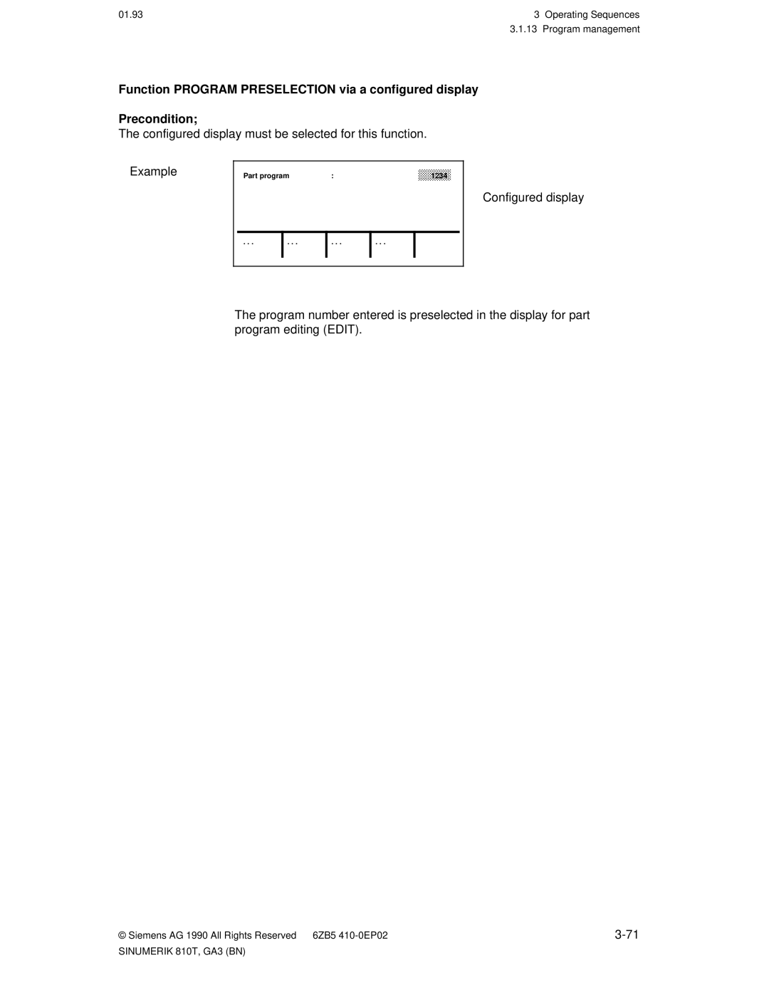 Siemens 810T manual Part program 1234 