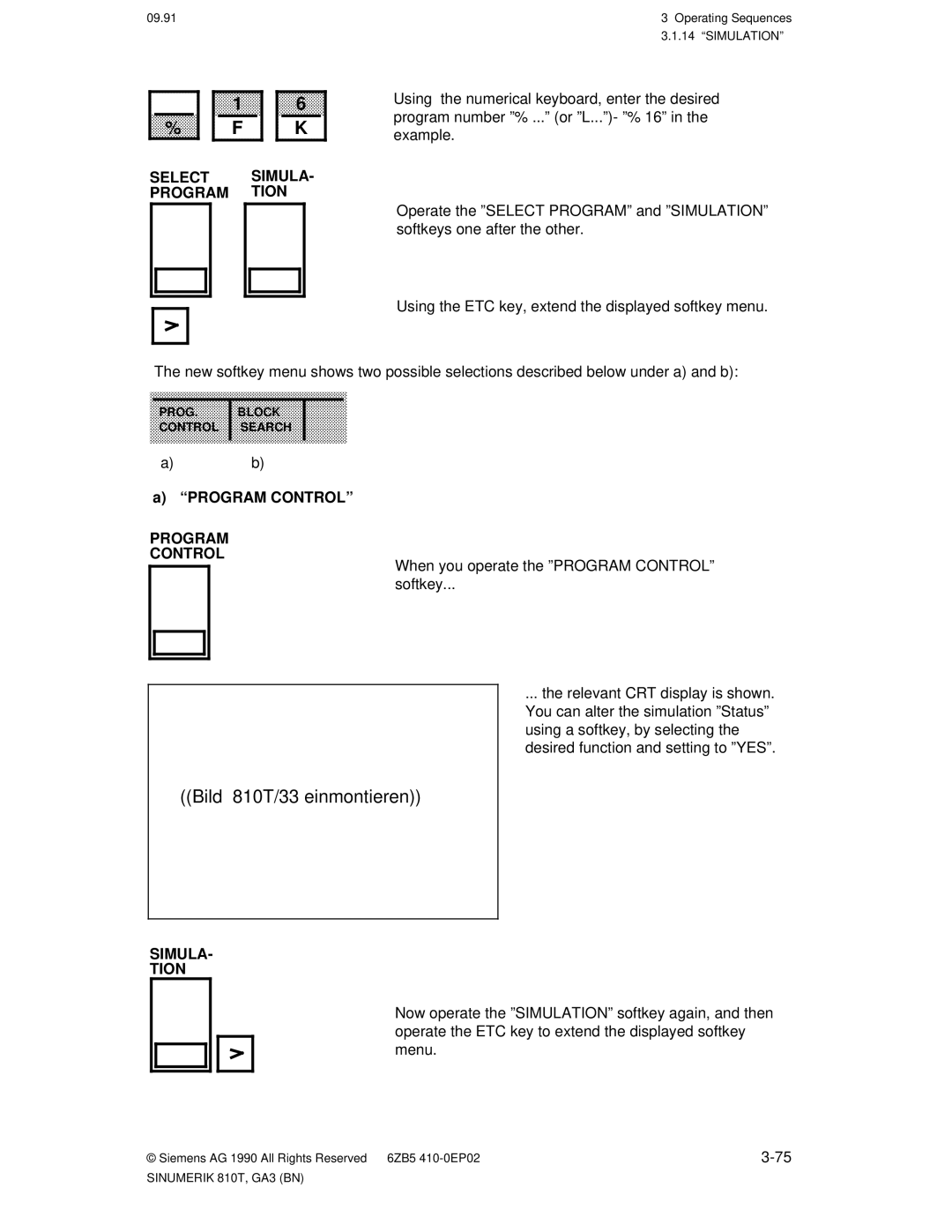 Siemens manual Bild 810T/33 einmontieren, ªprogram Controlº, Program Control, Simula Tion 
