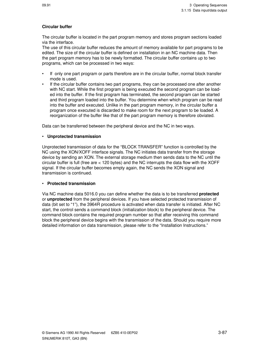 Siemens 810T manual Circular buffer, · Unprotected transmission, · Protected transmission 