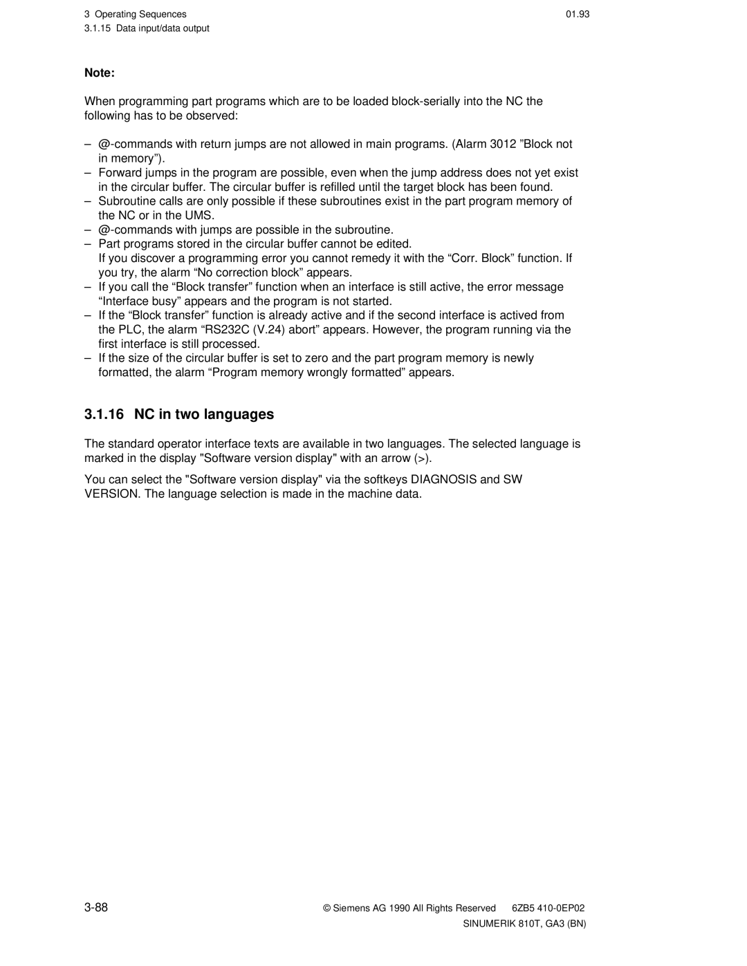 Siemens 810T manual NC in two languages 