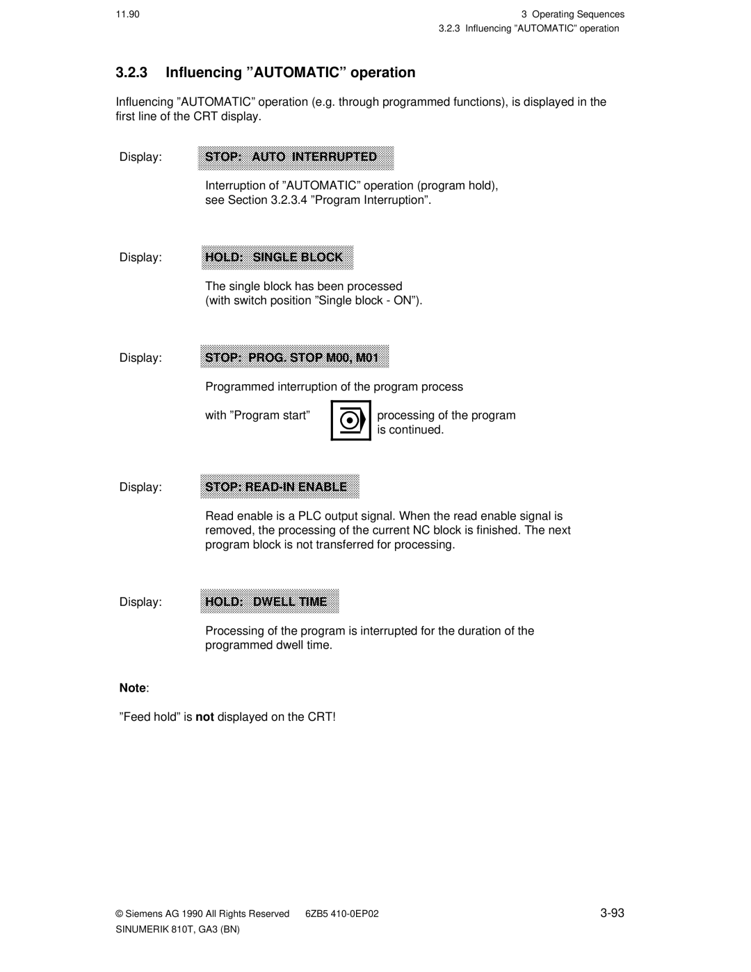 Siemens 810T manual Influencing ºAUTOMATICº operation 