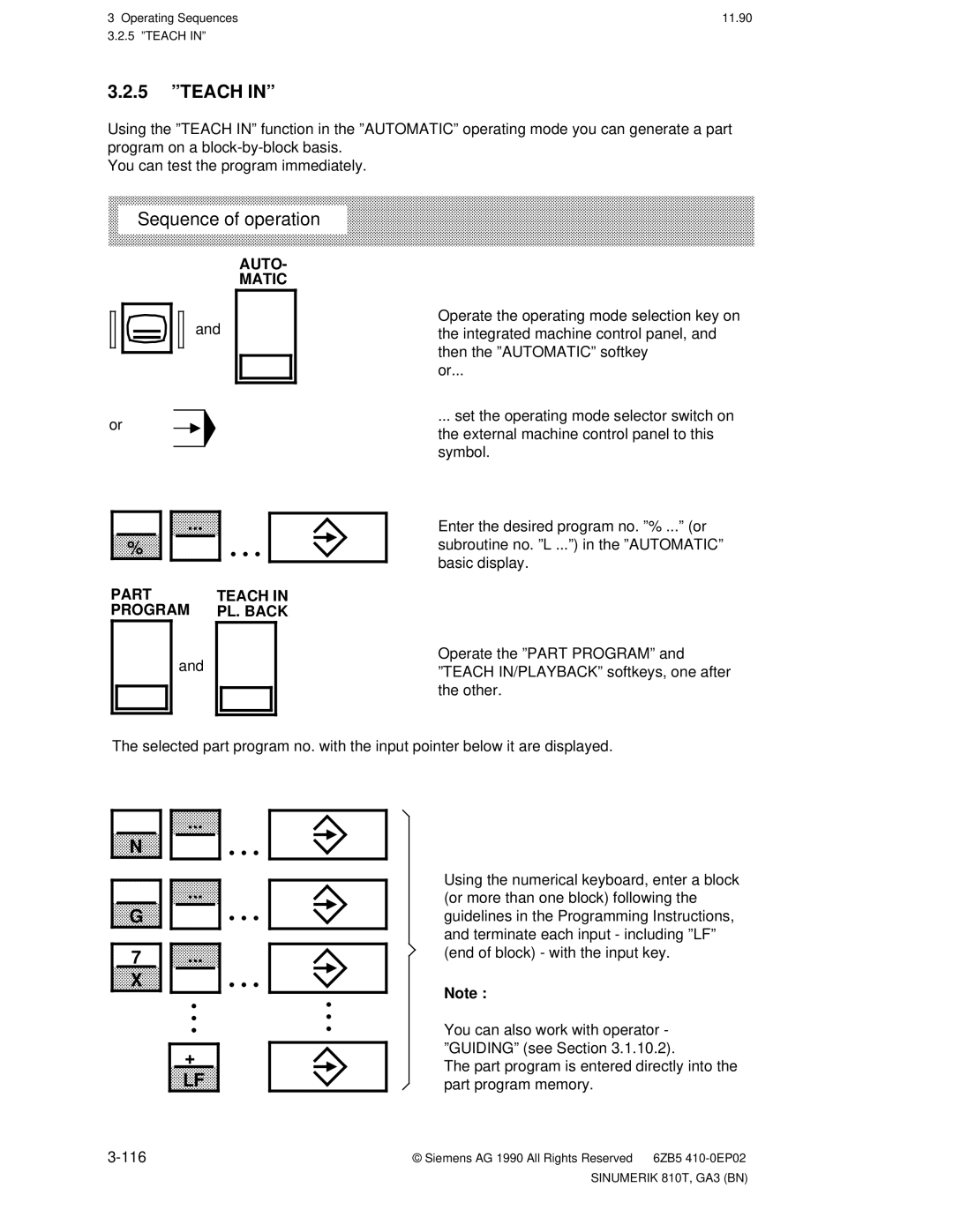 Siemens 810T manual 5 ºTEACH INº, Part Teach Program PL. Back 