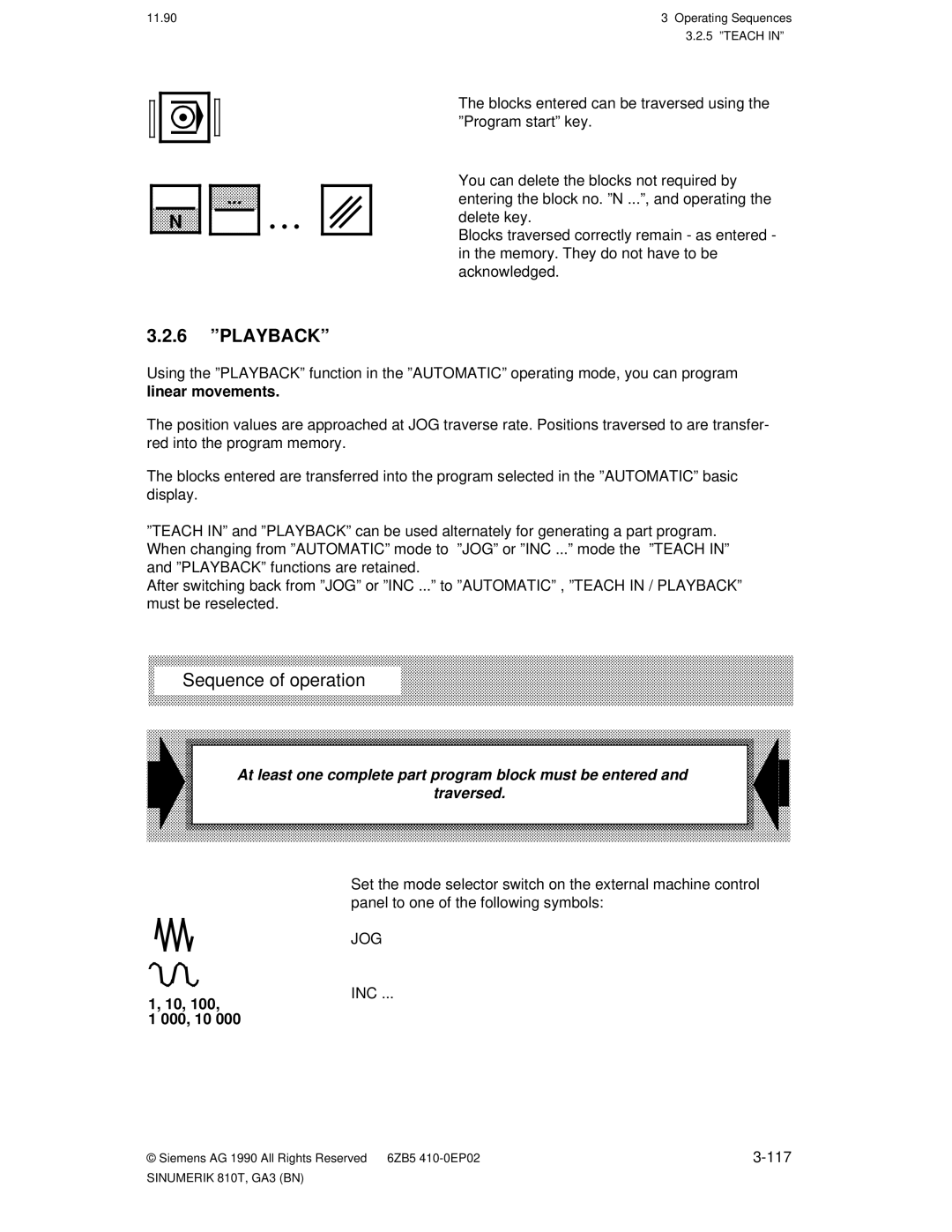 Siemens 810T manual 6 ºPLAYBACKº, Jog, Inc 