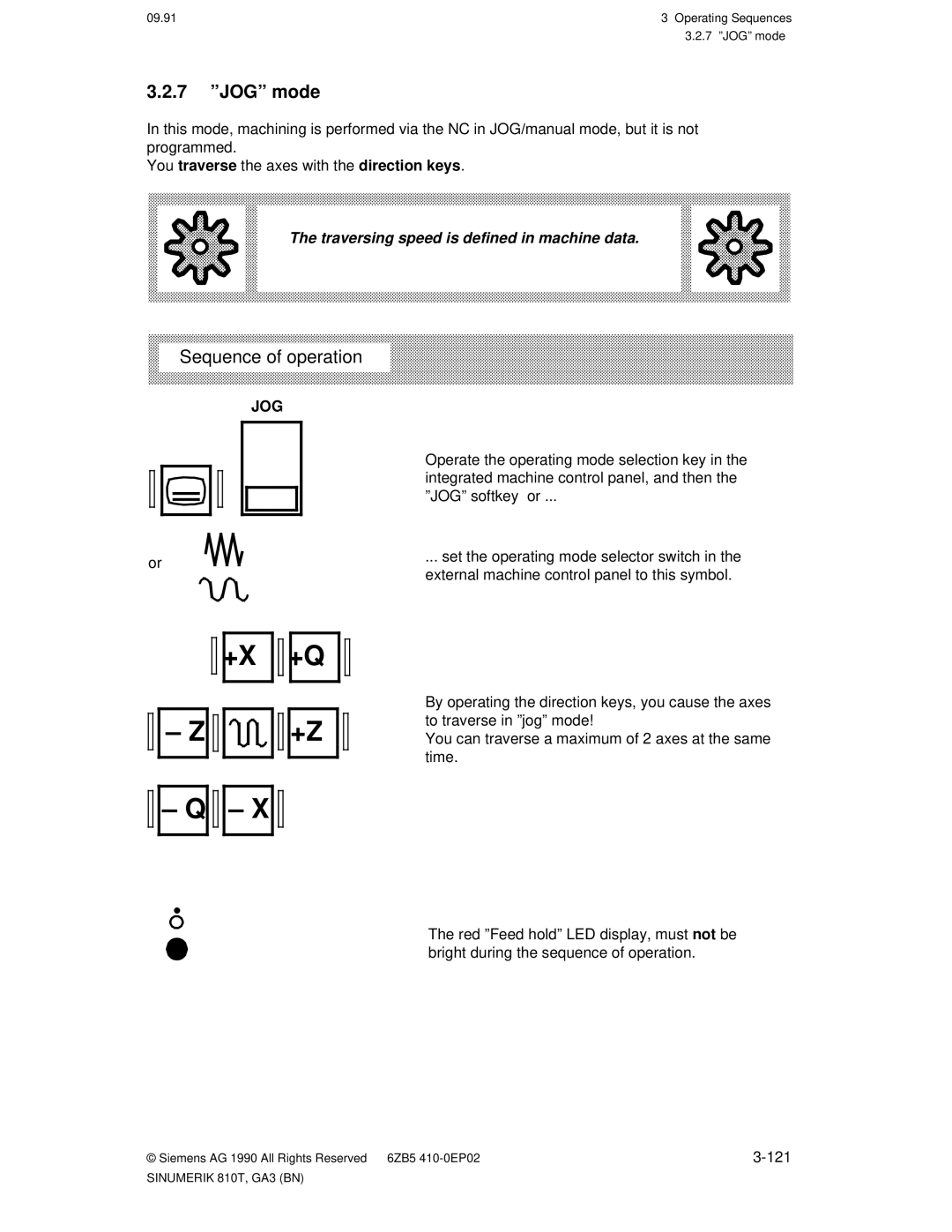 Siemens 810T manual ± Z ± Q, 7 ºJOGº mode 