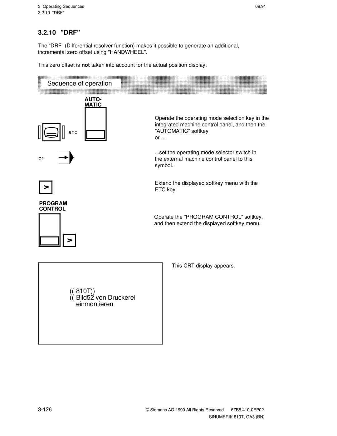 Siemens manual 10 ºDRFº, 810T Bild52 von Druckerei einmontieren, Auto Matic Program Control 