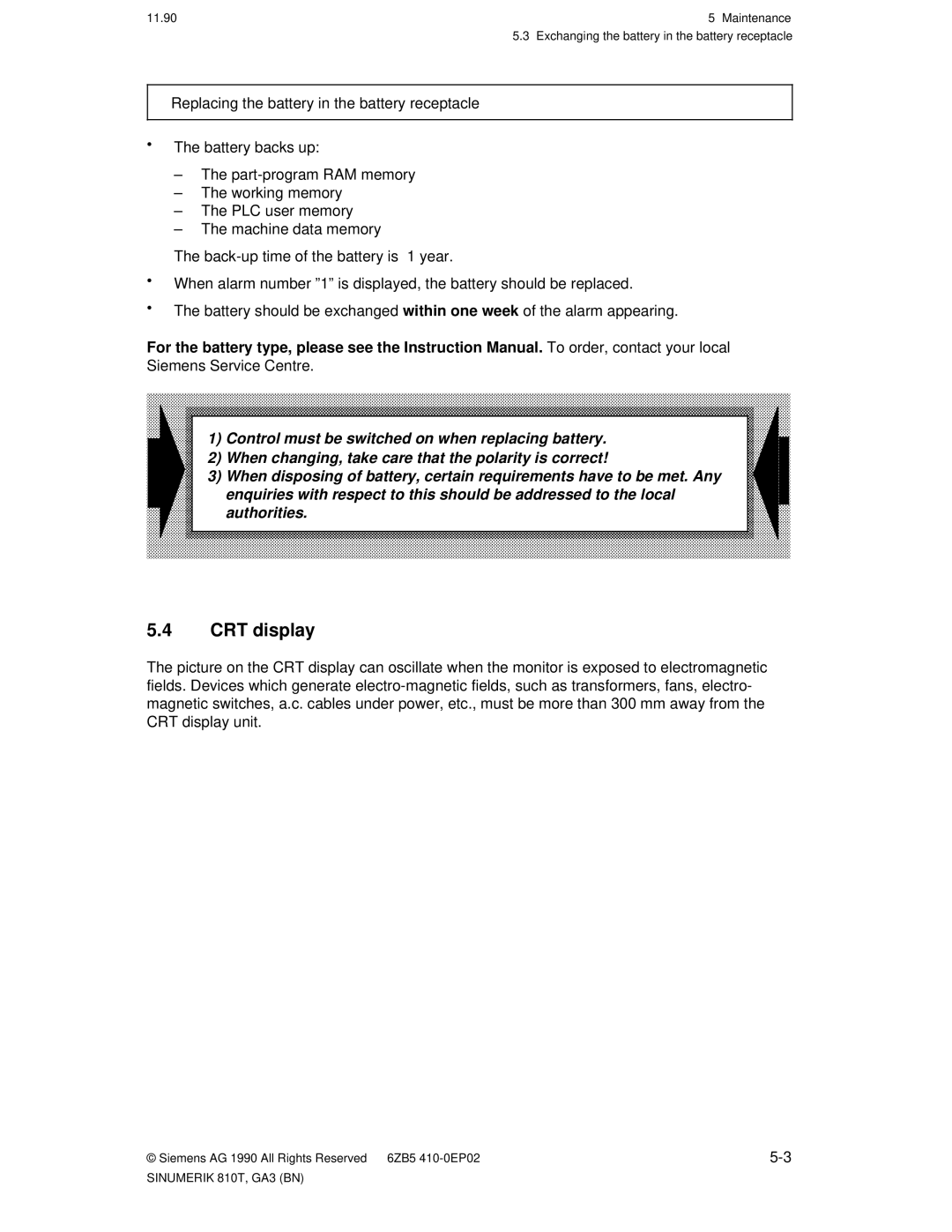 Siemens 810T manual CRT display 