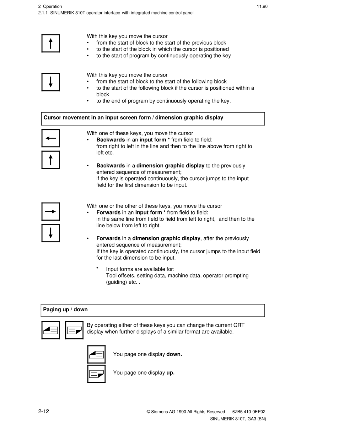 Siemens 810T manual Paging up / down 