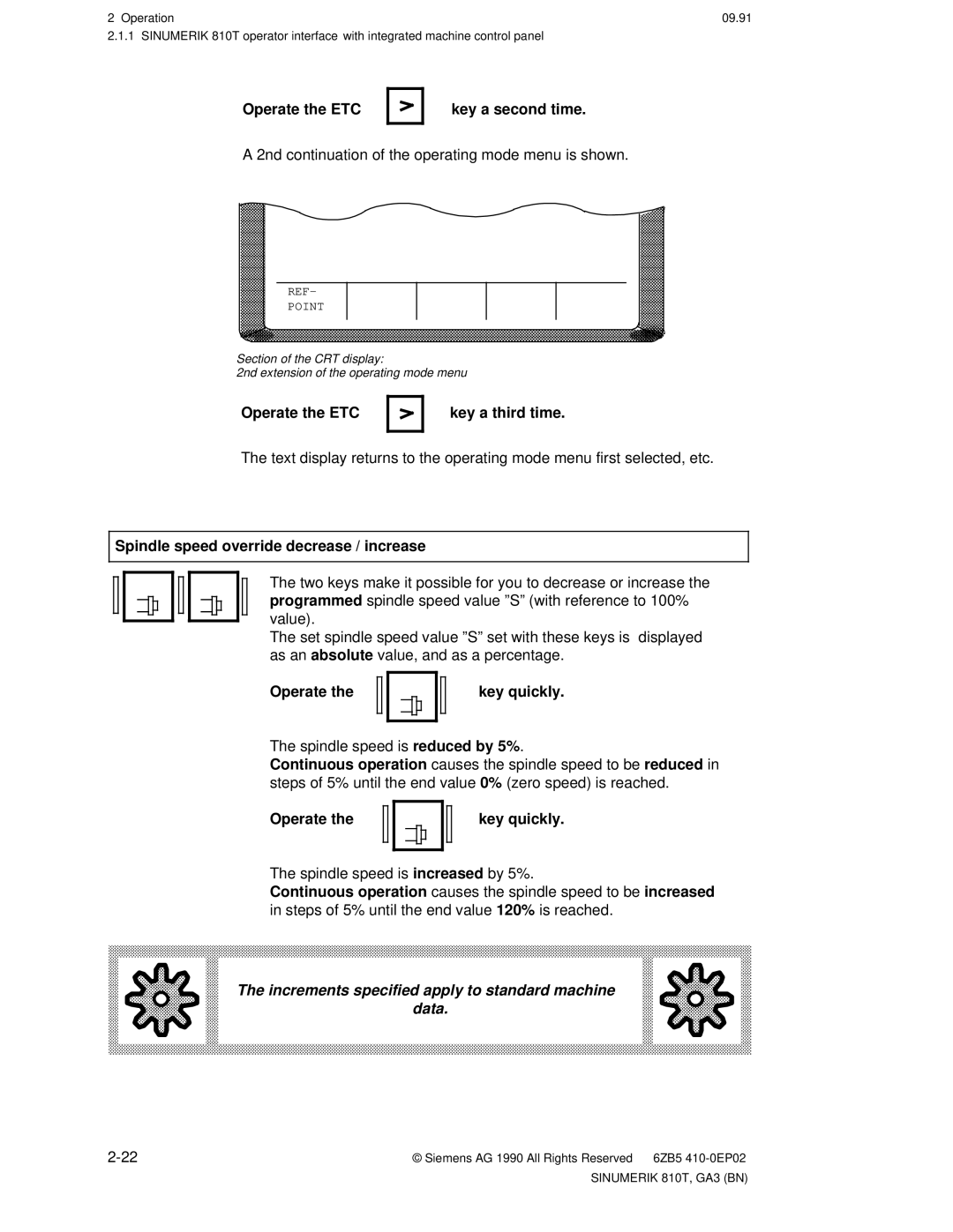 Siemens 810T manual Operate the ETC, 2nd continuation of the operating mode menu is shown, Operate Key quickly 