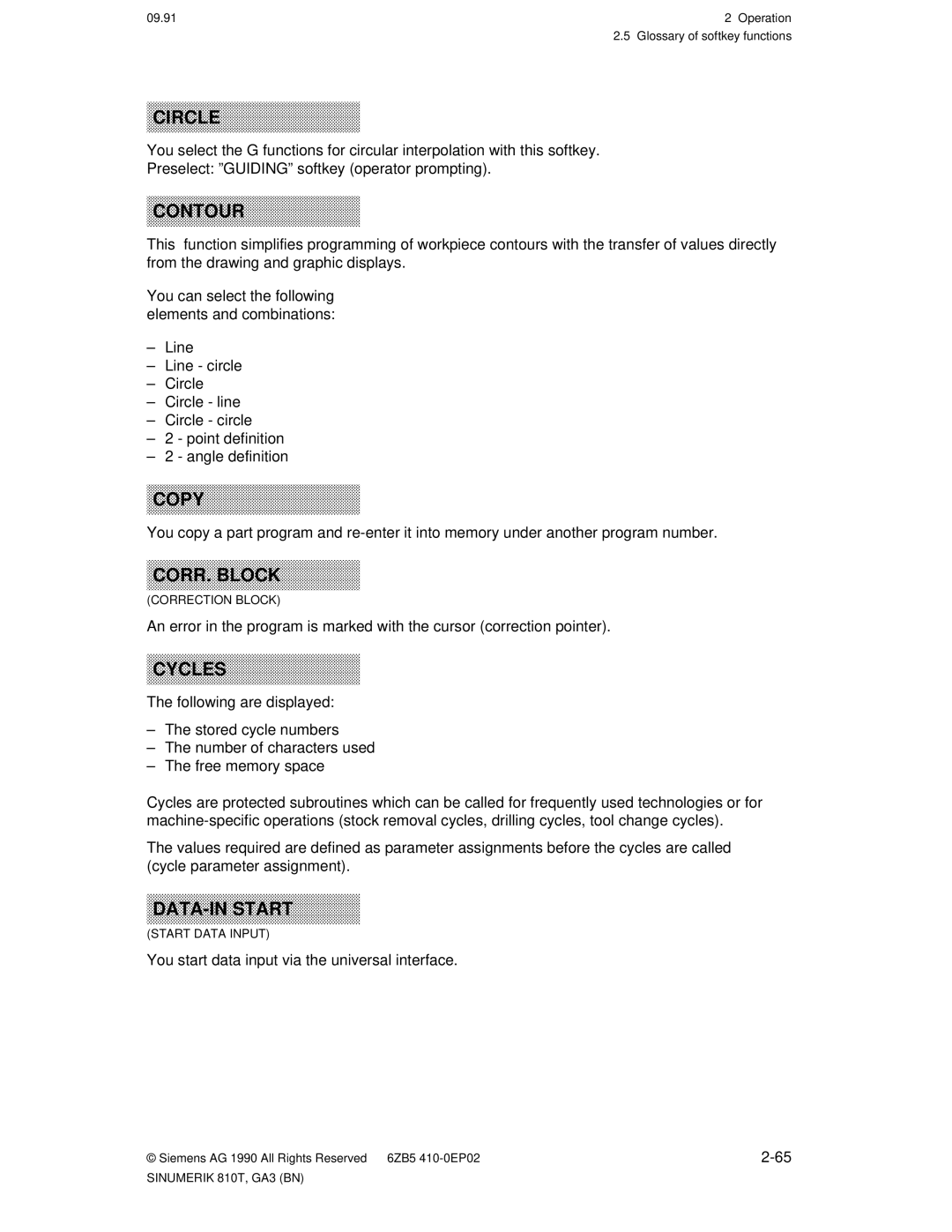 Siemens 810T manual Circle, You start data input via the universal interface 