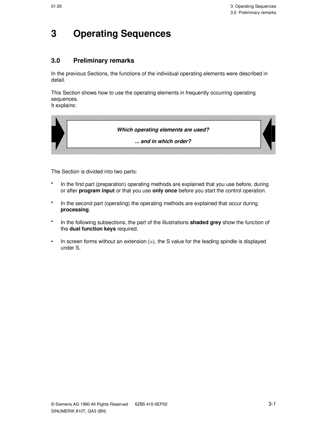 Siemens 810T manual Operating Sequences, Preliminary remarks 