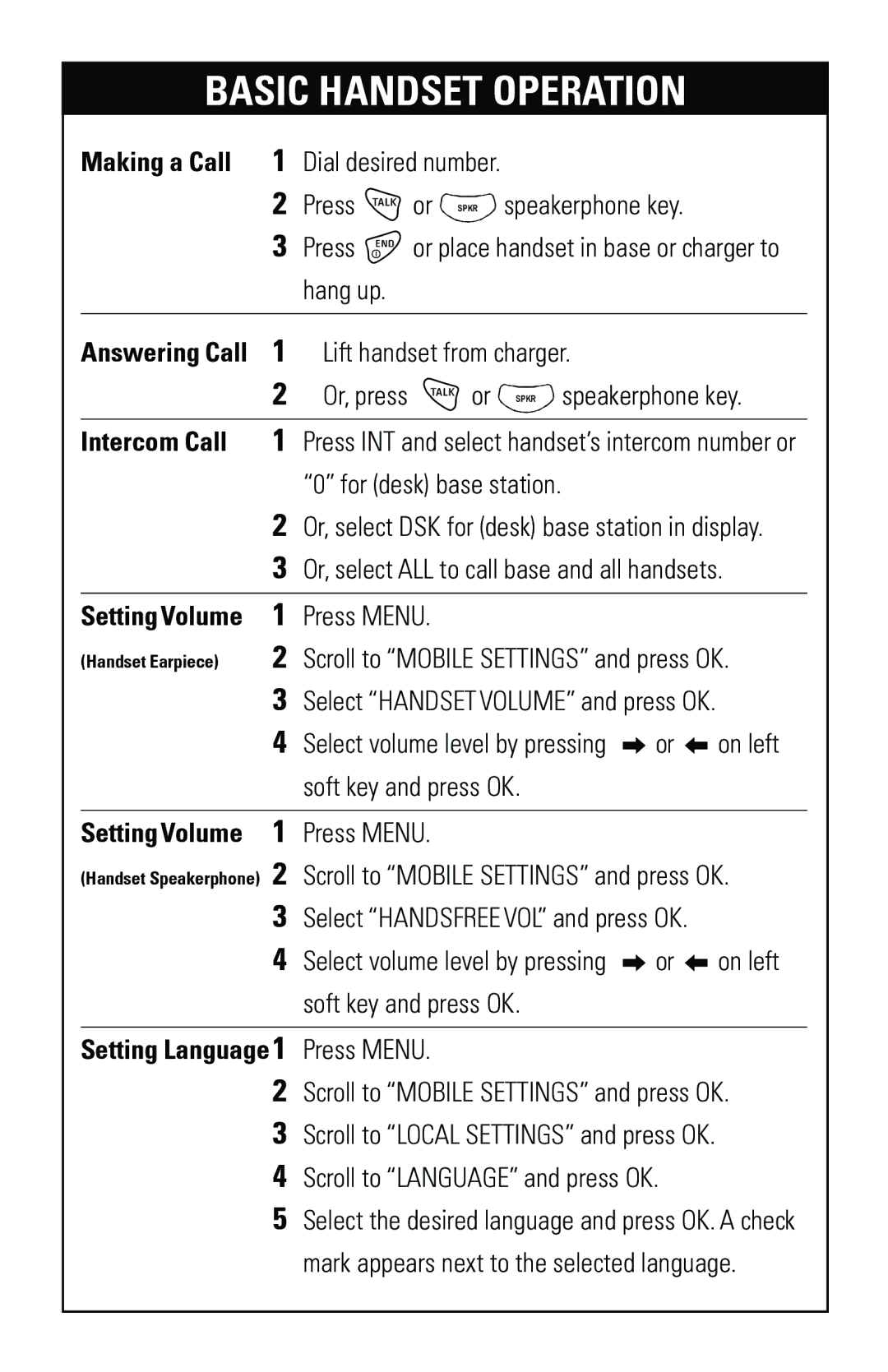 Siemens 8800 quick start Basic Handset Operation 