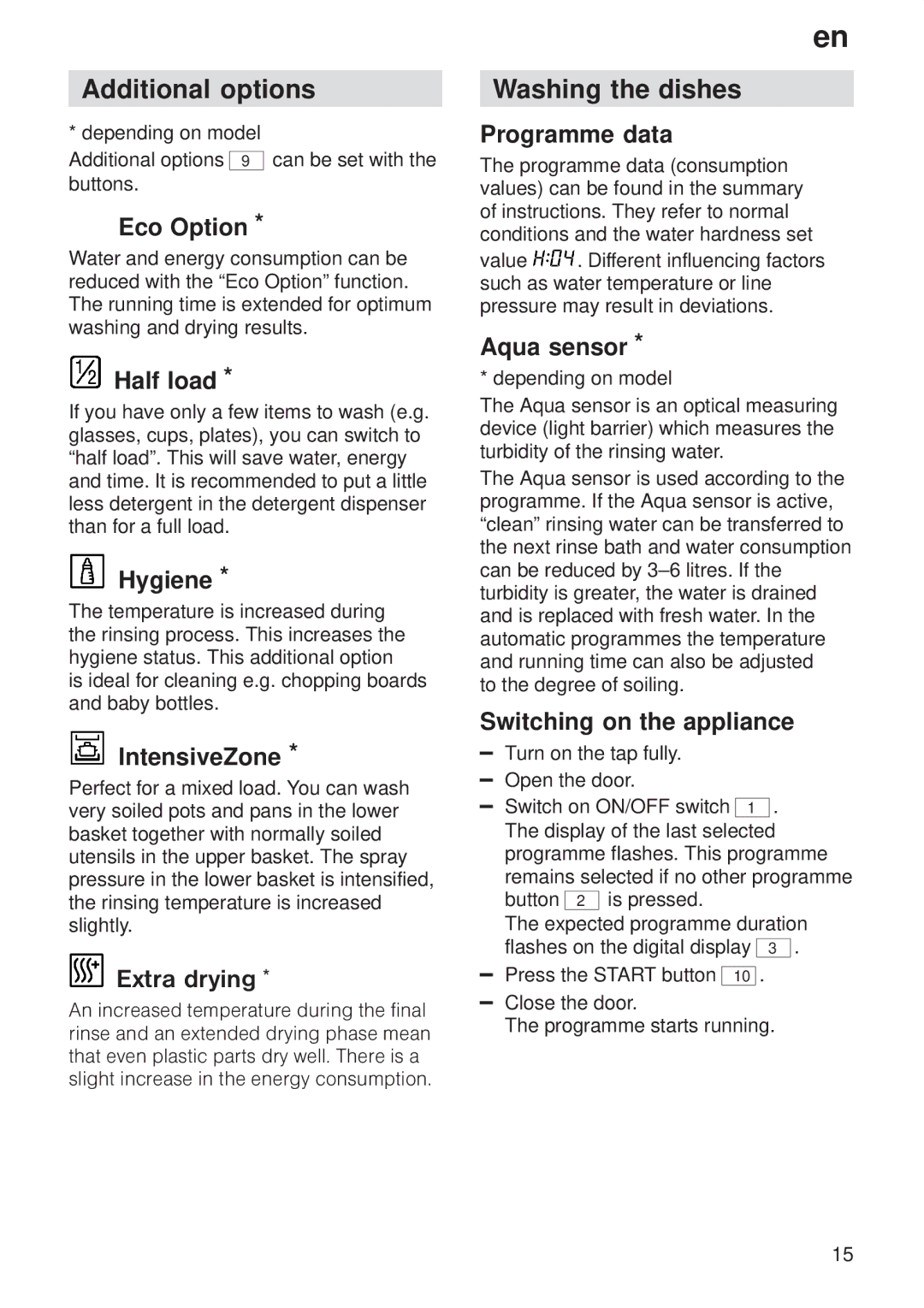 Siemens 9000407137(8811) manual Additional options, Washing the dishes 