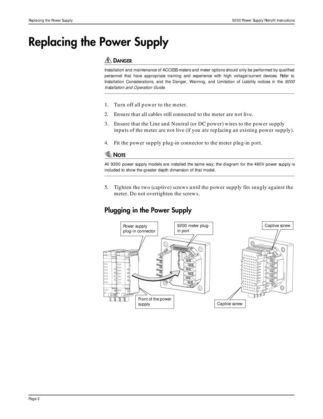 Siemens 9200 specifications Replacing the Power Supply, Plugging in the Power Supply 