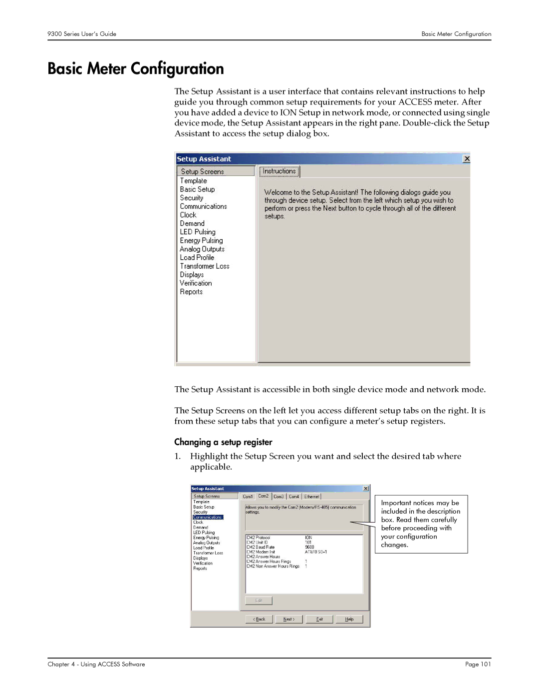 Siemens 9330, 9350, 9300 manual Basic Meter Configuration, Changing a setup register 