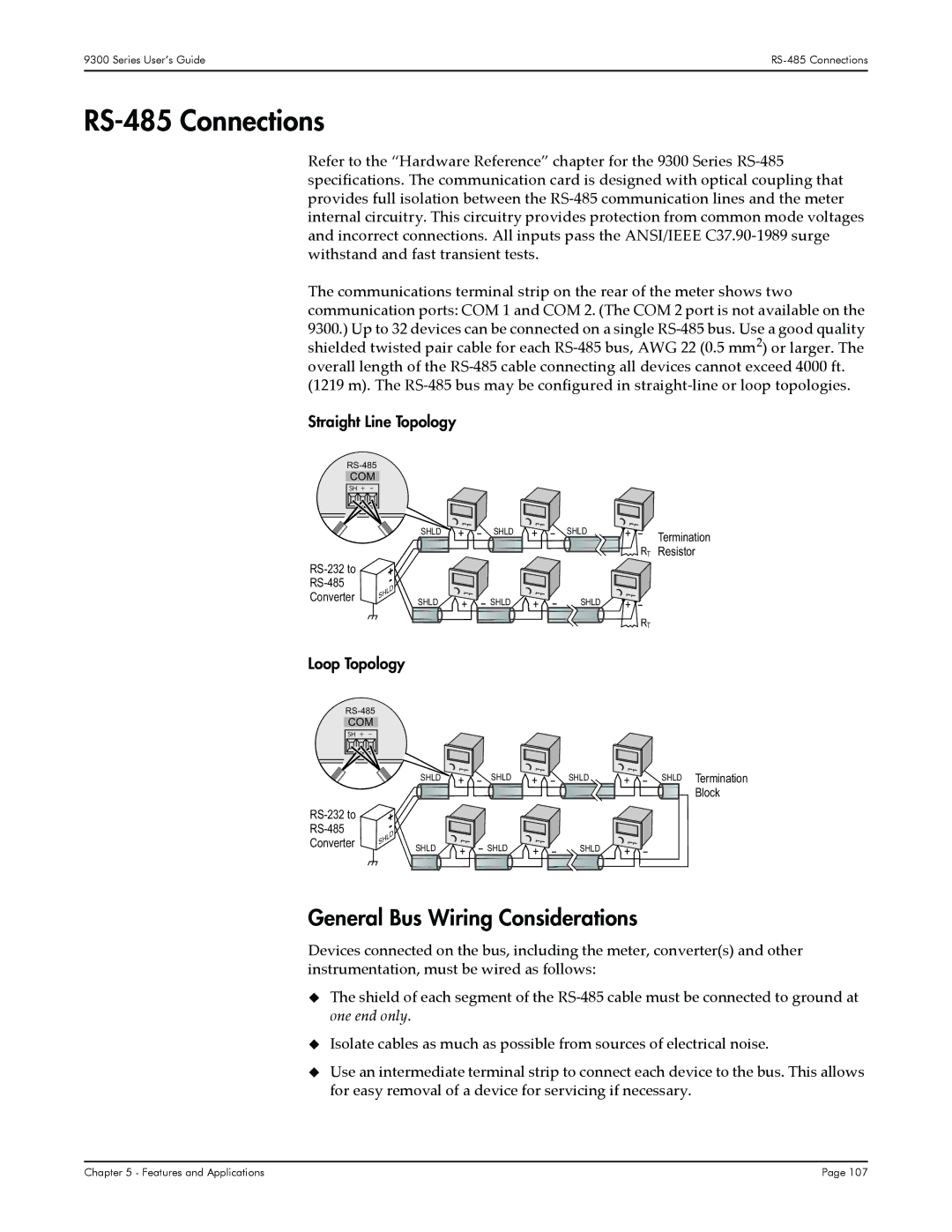 Siemens 9330, 9350, 9300 manual RS-485 Connections, General Bus Wiring Considerations, Straight Line Topology, Loop Topology 