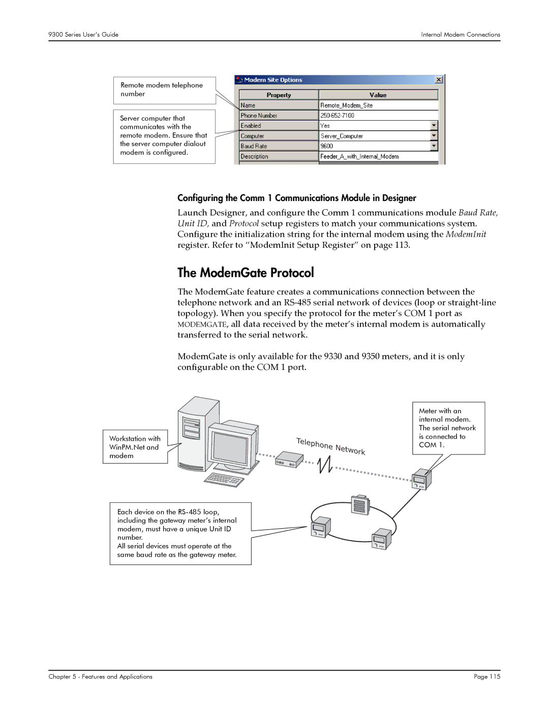 Siemens 9300, 9350, 9330 manual ModemGate Protocol, Configuring the Comm 1 Communications Module in Designer 