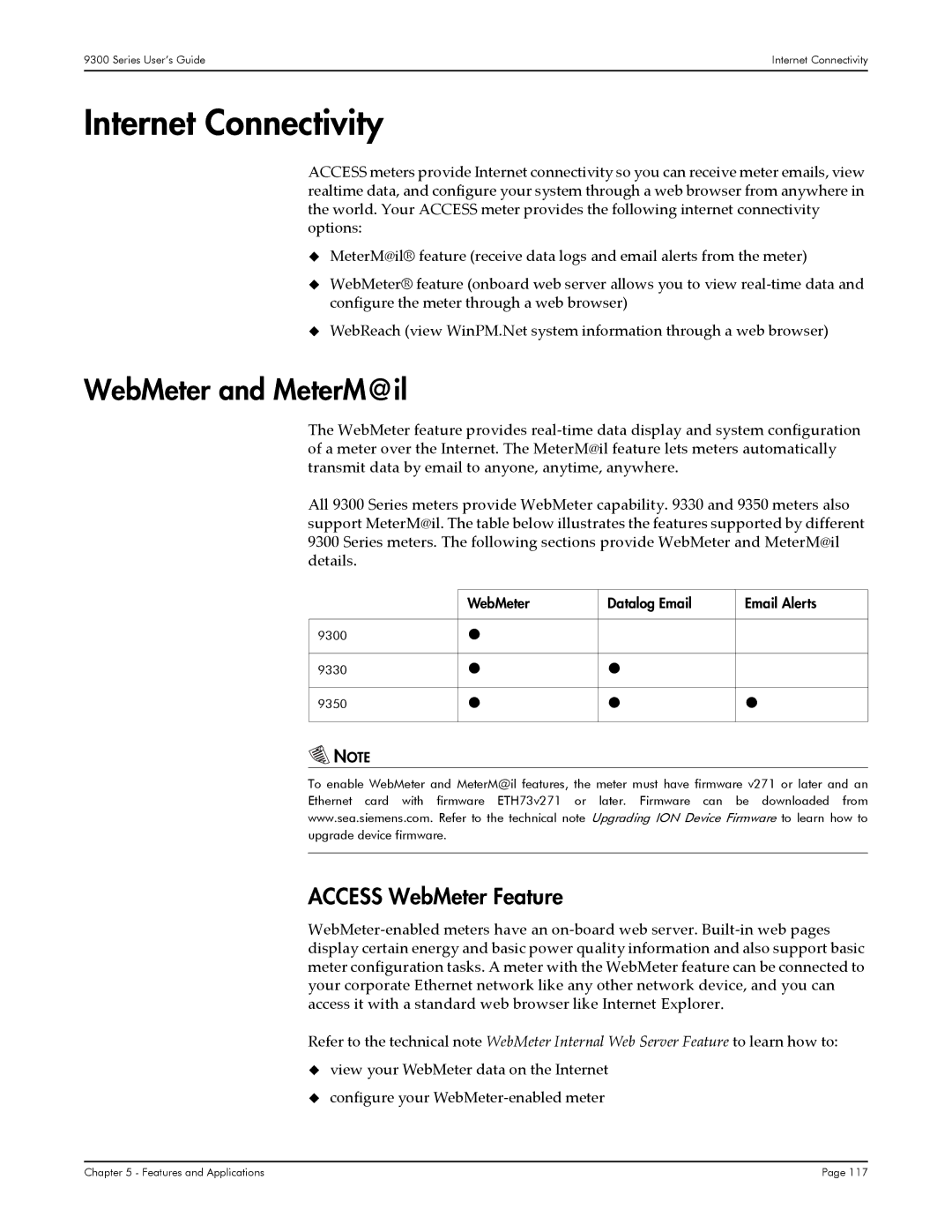 Siemens 9350 Internet Connectivity, WebMeter and MeterM@il, Access WebMeter Feature, WebMeter Datalog Email Email Alerts 