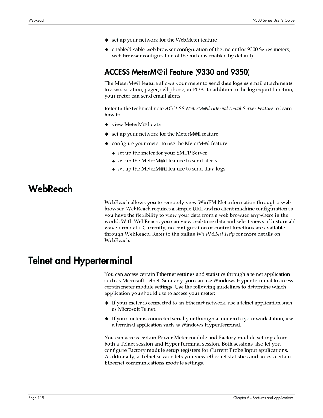 Siemens 9300, 9350 manual WebReach, Telnet and Hyperterminal, Access MeterM@il Feature 9330 