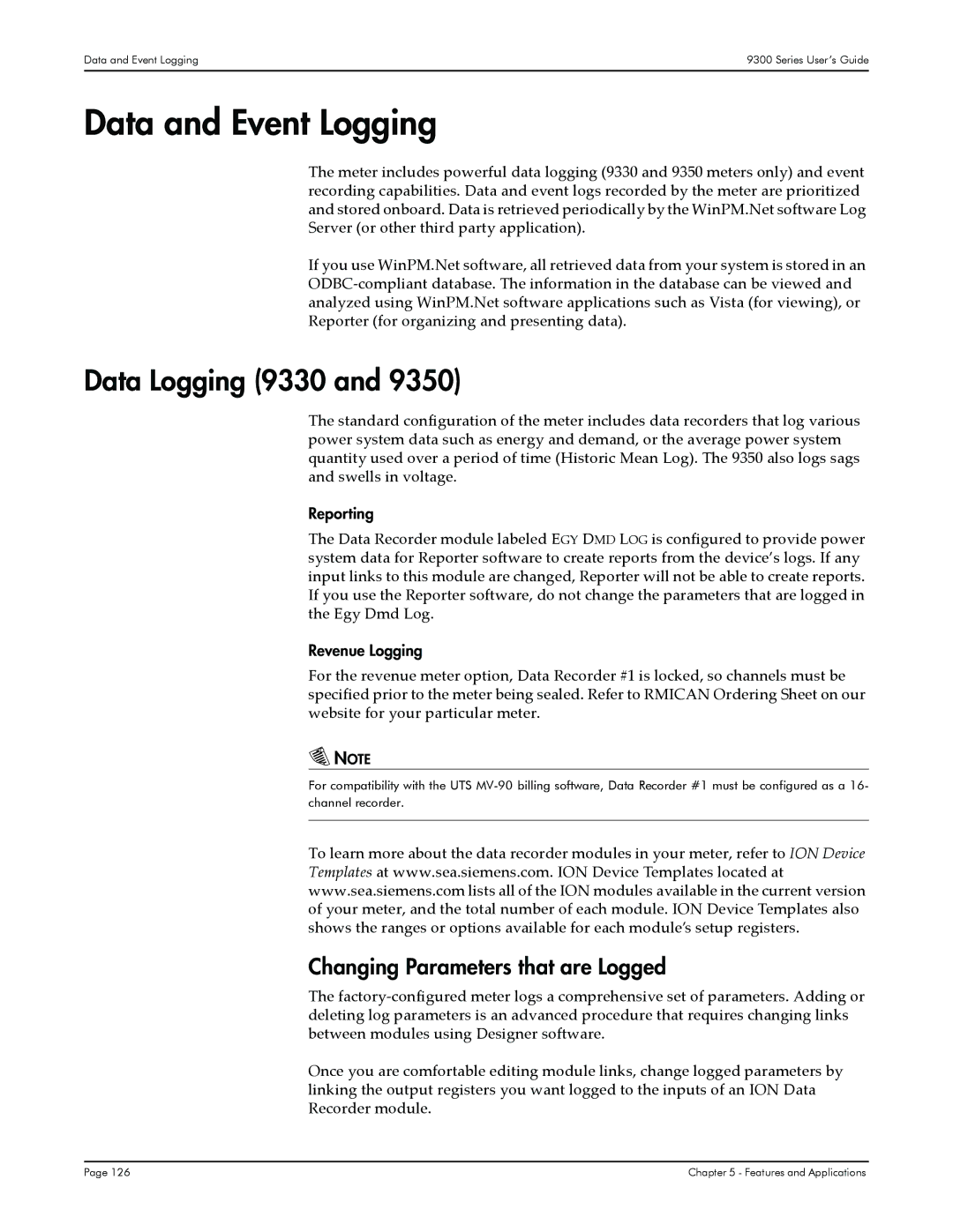 Siemens 9350, 9300 manual Data and Event Logging, Data Logging 9330, Changing Parameters that are Logged, Reporting 