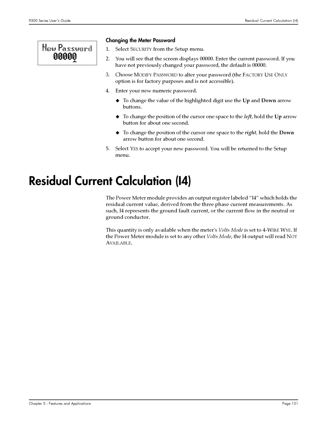 Siemens 9330, 9350, 9300 manual Residual Current Calculation, Changing the Meter Password 