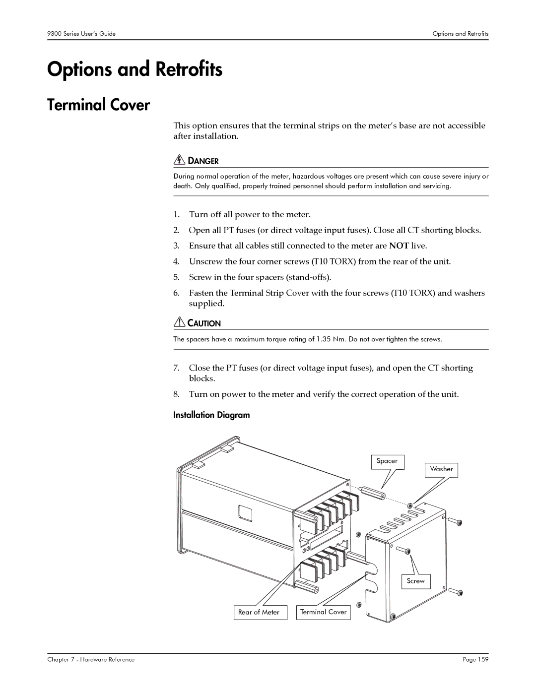 Siemens 9350, 9300, 9330 manual Options and Retrofits, Terminal Cover, Installation Diagram 