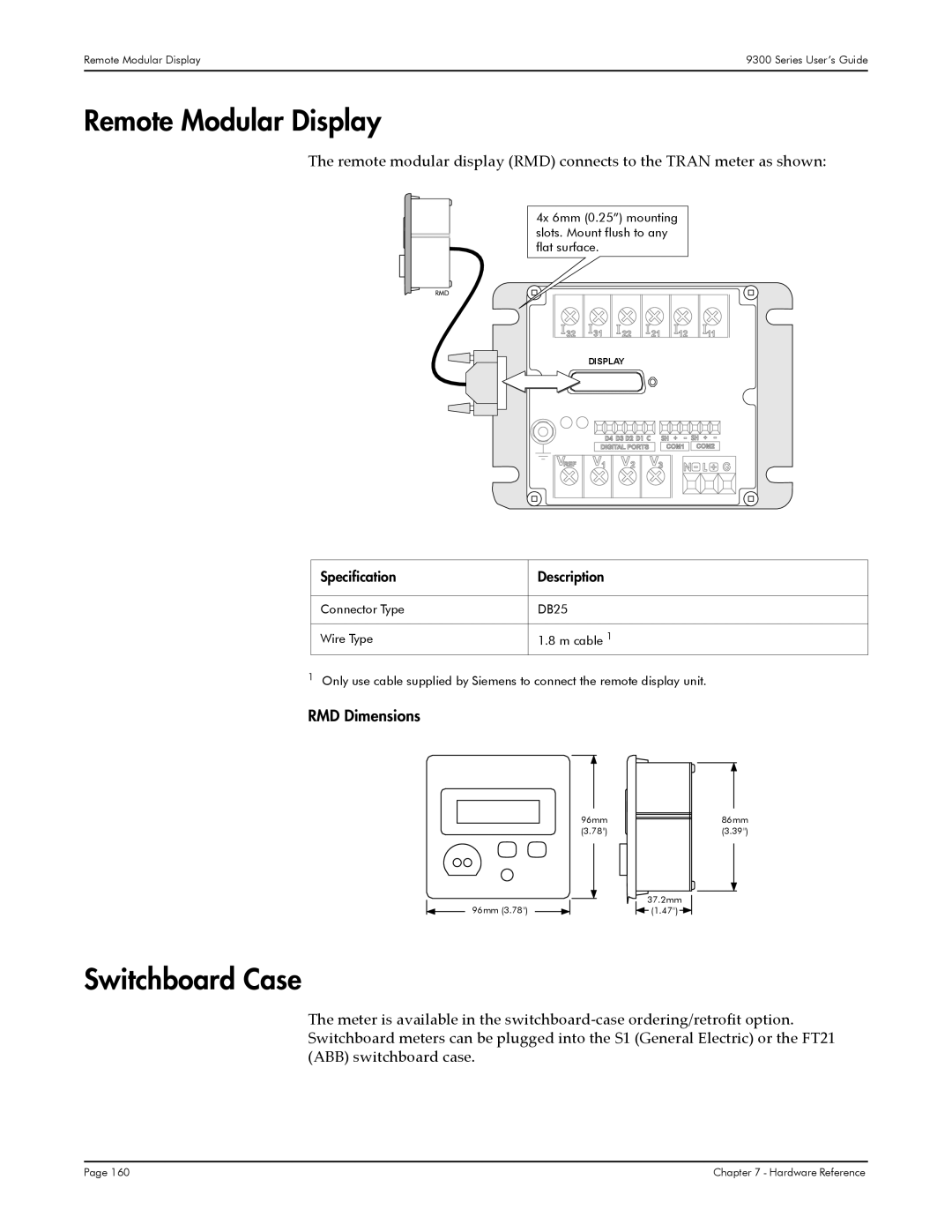 Siemens 9300, 9350, 9330 manual Remote Modular Display, Switchboard Case, RMD Dimensions 