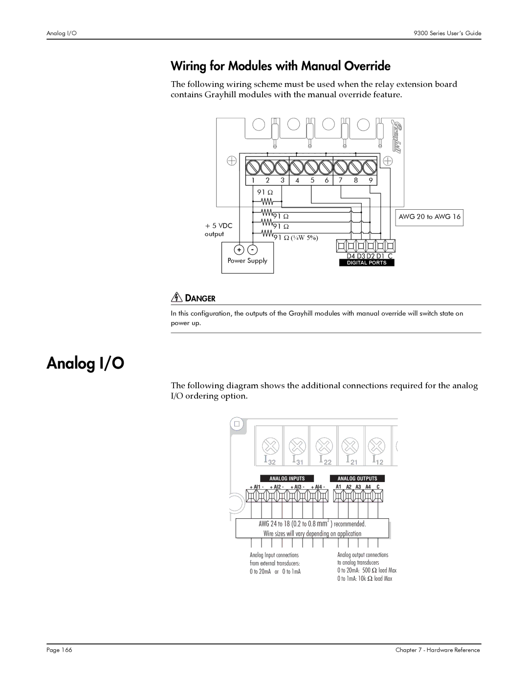 Siemens 9300, 9350, 9330 manual Analog I/O, Wiring for Modules with Manual Override 