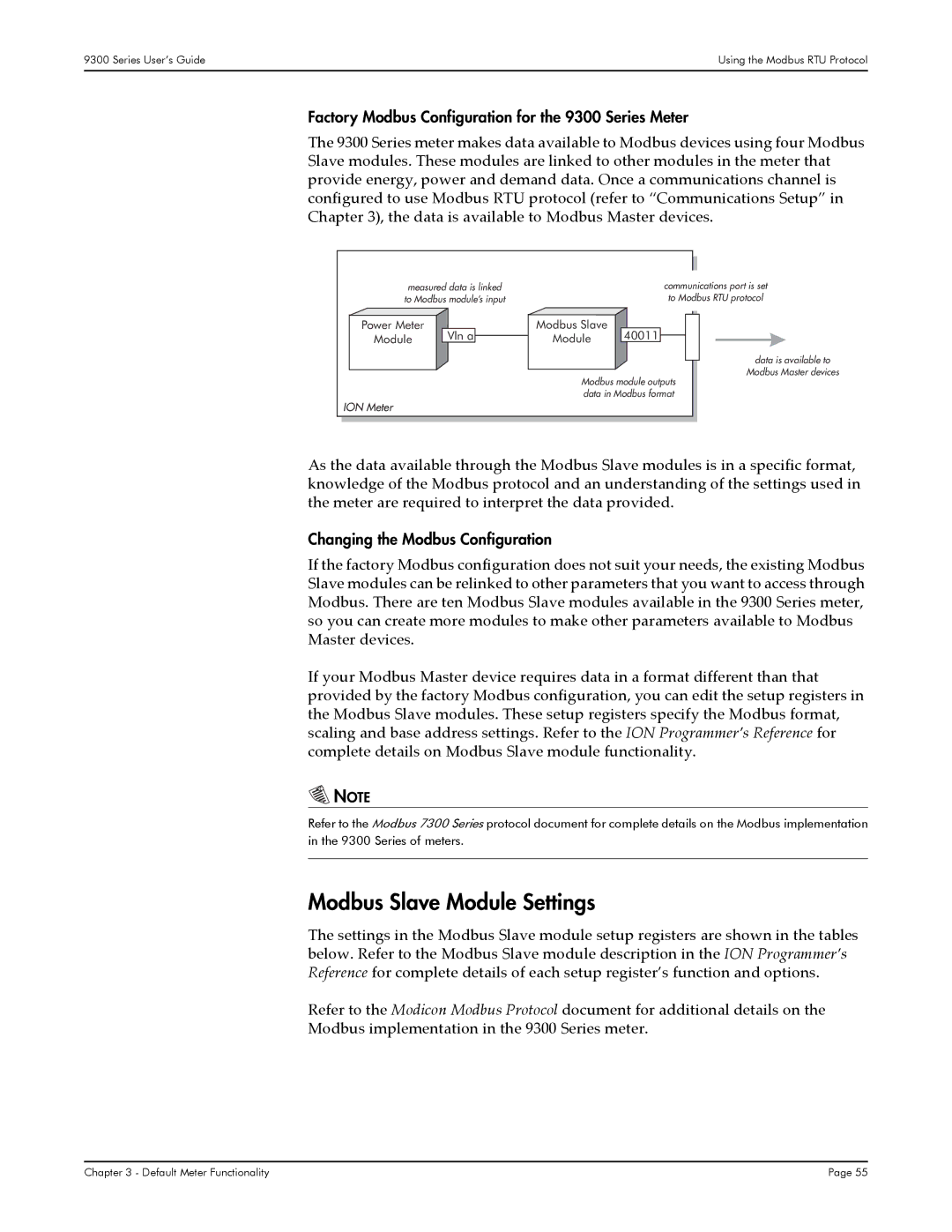 Siemens 9350, 9330 manual Modbus Slave Module Settings, Factory Modbus Configuration for the 9300 Series Meter 