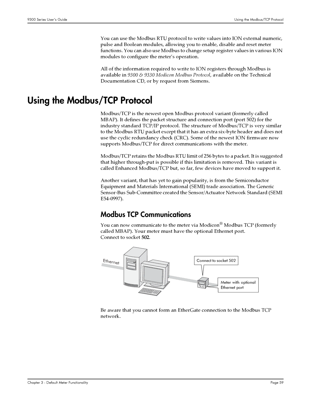 Siemens 9330, 9350, 9300 manual Using the Modbus/TCP Protocol, Modbus TCP Communications 