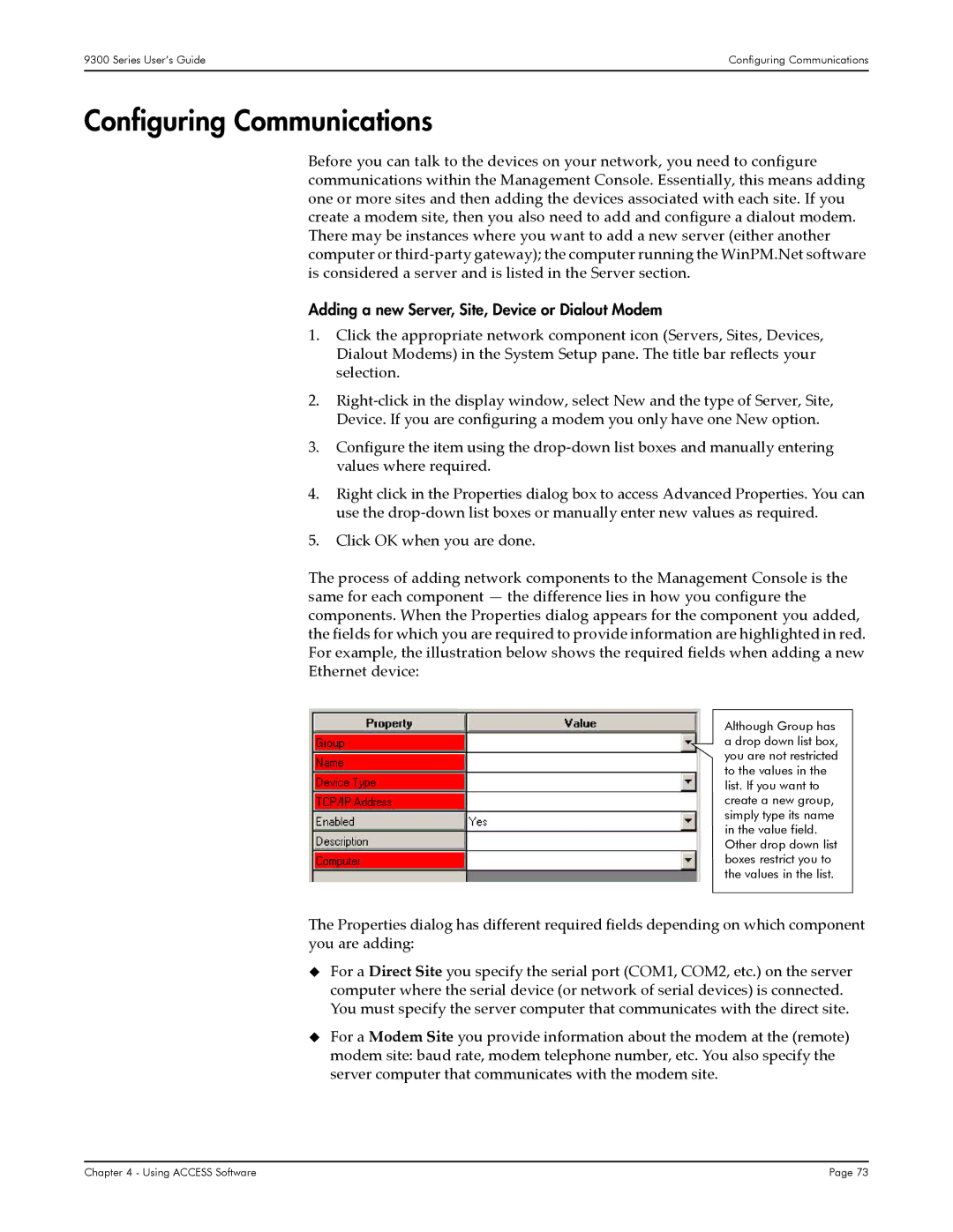 Siemens 9300, 9350, 9330 manual Configuring Communications, Adding a new Server, Site, Device or Dialout Modem 