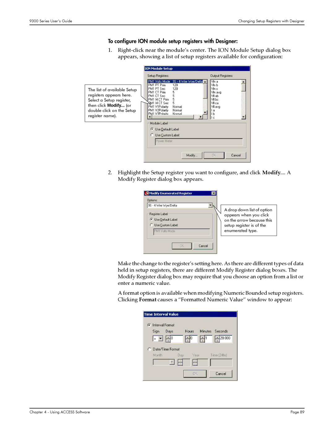 Siemens 9330, 9350, 9300 manual To configure ION module setup registers with Designer 