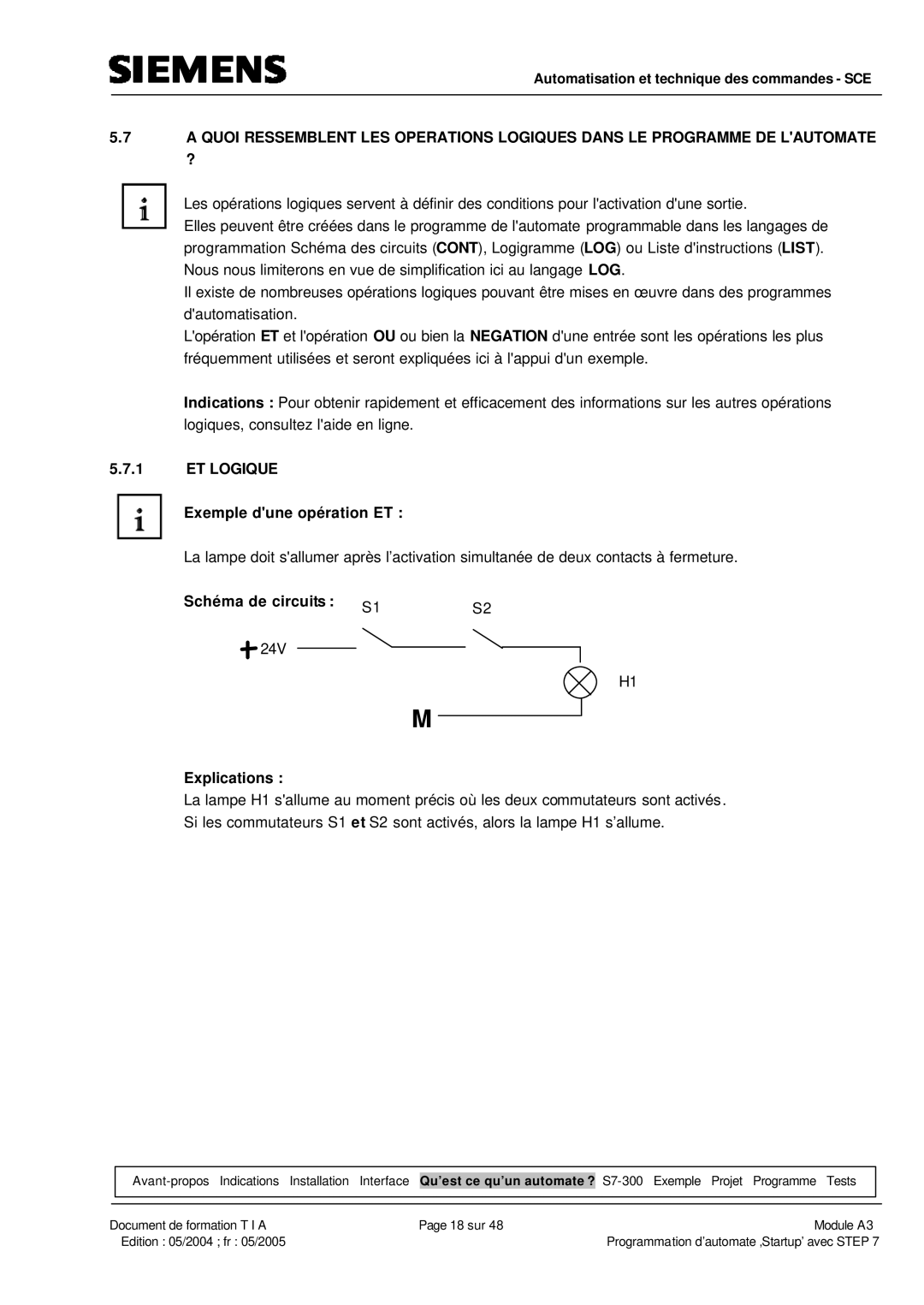 Siemens A3 manual ET Logique, Exemple dune opération ET, Schéma de circuits, Explications 