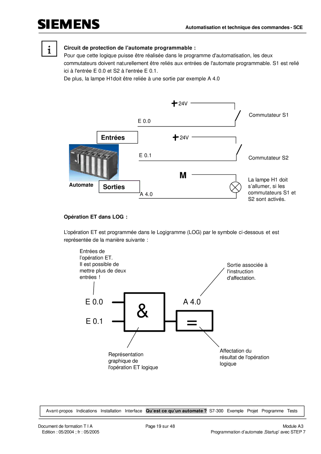 Siemens A3 manual Circuit de protection de lautomate programmable, Automate, Opération ET dans LOG 